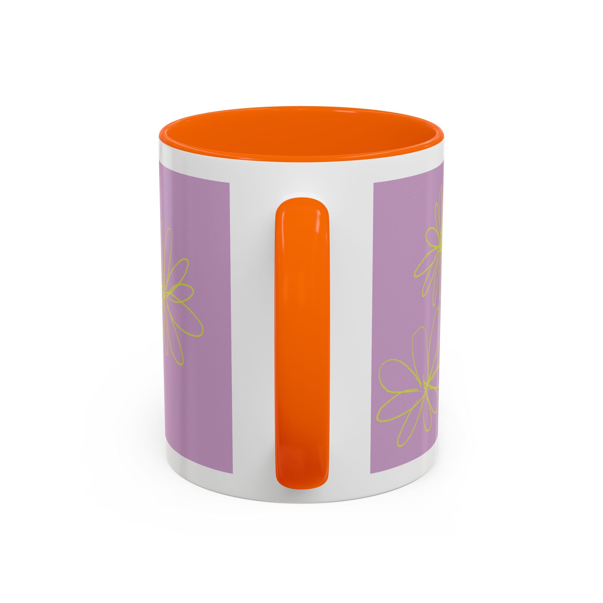 Purple Floral Accent Mug — Dainty Yellow Daisy Coffee Cup (11/15oz)