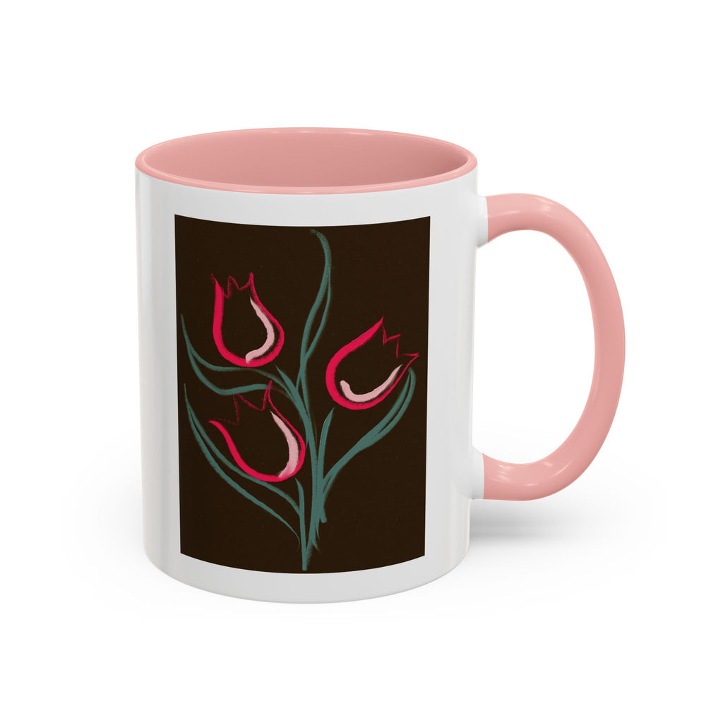 Tulip Floral Accent Coffee Mug — Pink Tulips on Dark Background (11/15 oz)