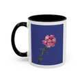 Carnation Floral Single Stem Accent Coffee Mug — Pink Carnation Blossom on Navy