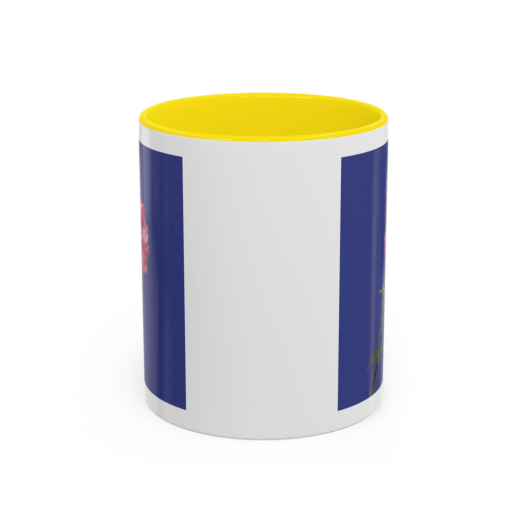 Carnation Floral Single Stem Accent Coffee Mug — Pink Carnation Blossom on Navy