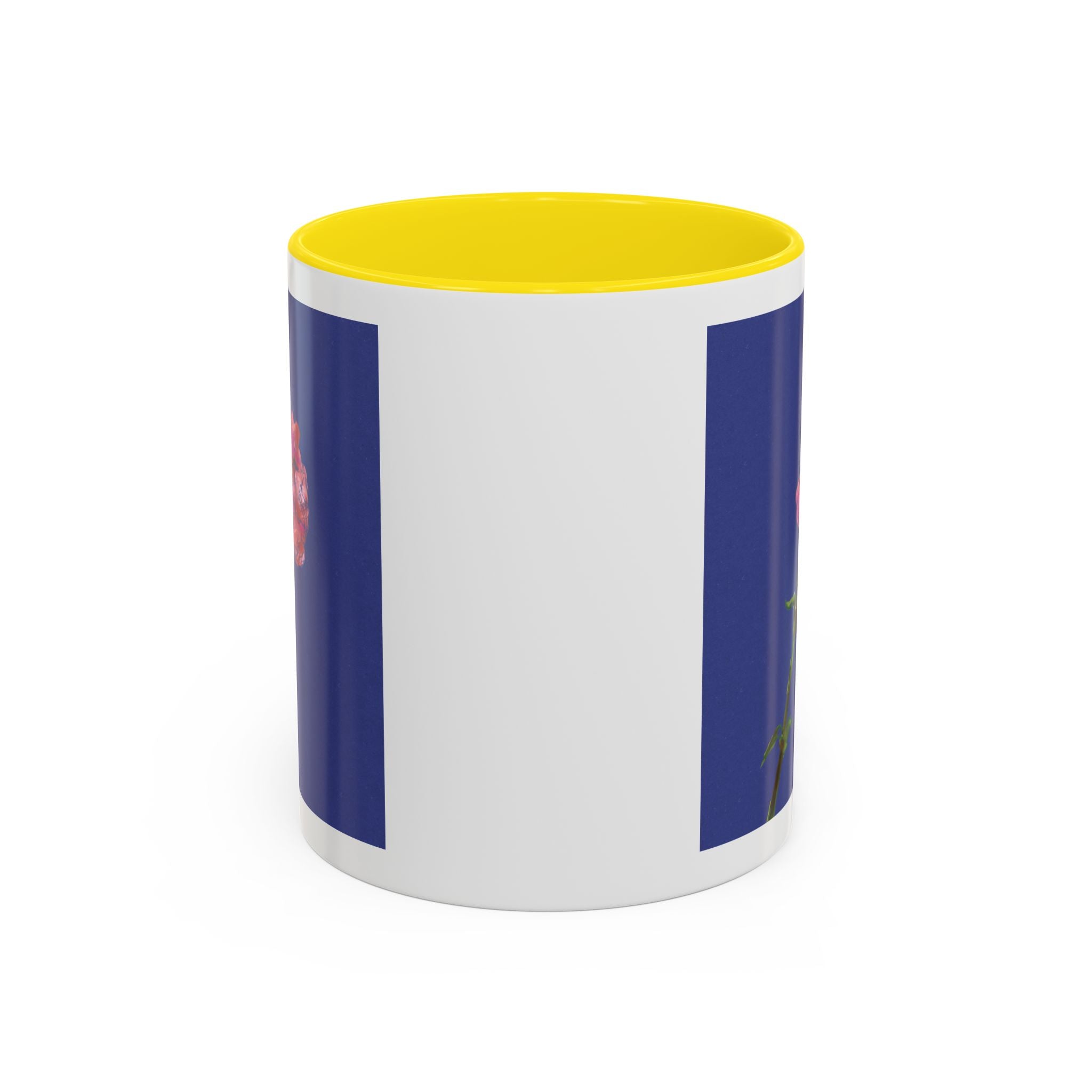 Carnation Floral Single Stem Accent Coffee Mug — Pink Carnation Blossom on Navy