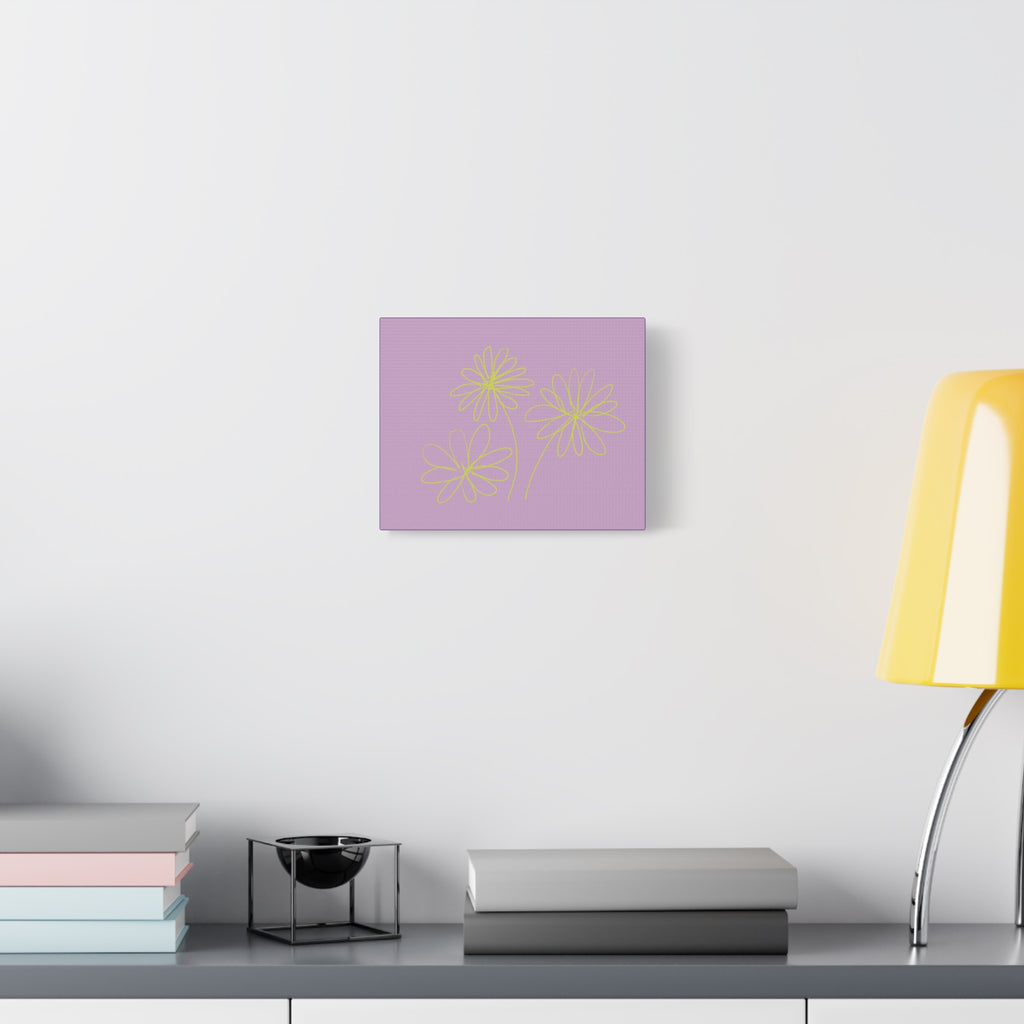 Purple Daisy Line Art Print Matte Canvas Wall Art — Minimal Floral Stretched Canvas
