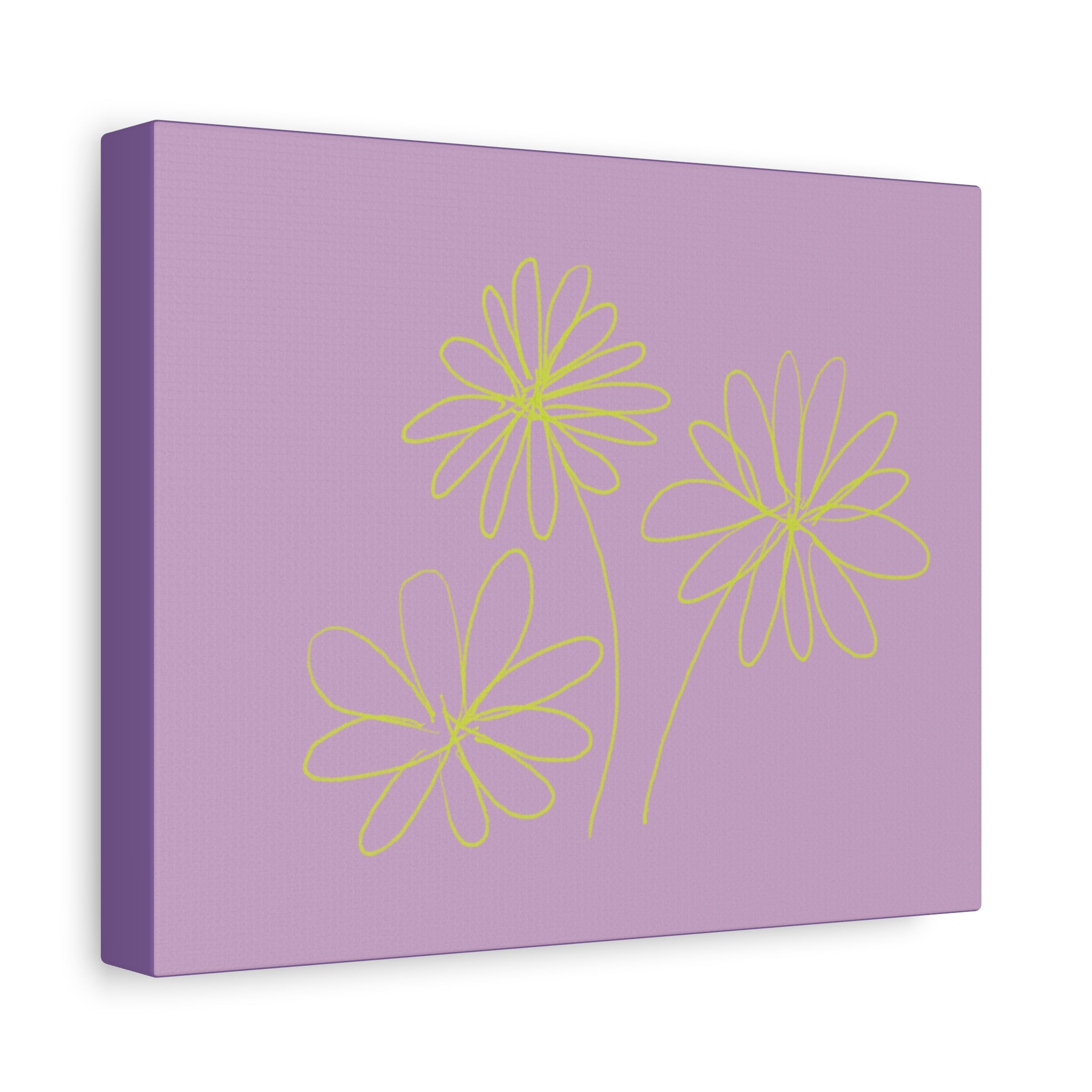 Purple Daisy Line Art Print Matte Canvas Wall Art — Minimal Floral Stretched Canvas