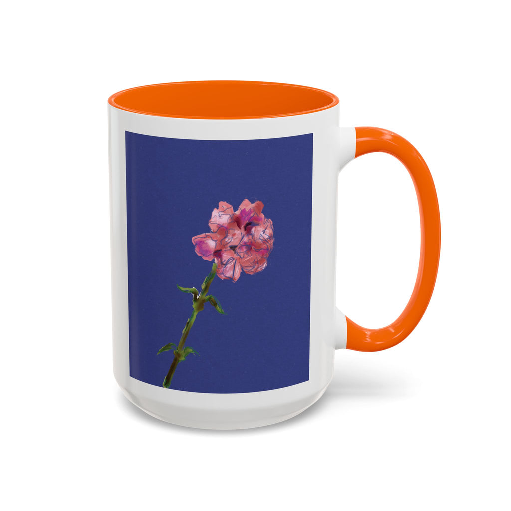Carnation Floral Single Stem Accent Coffee Mug — Pink Carnation Blossom on Navy