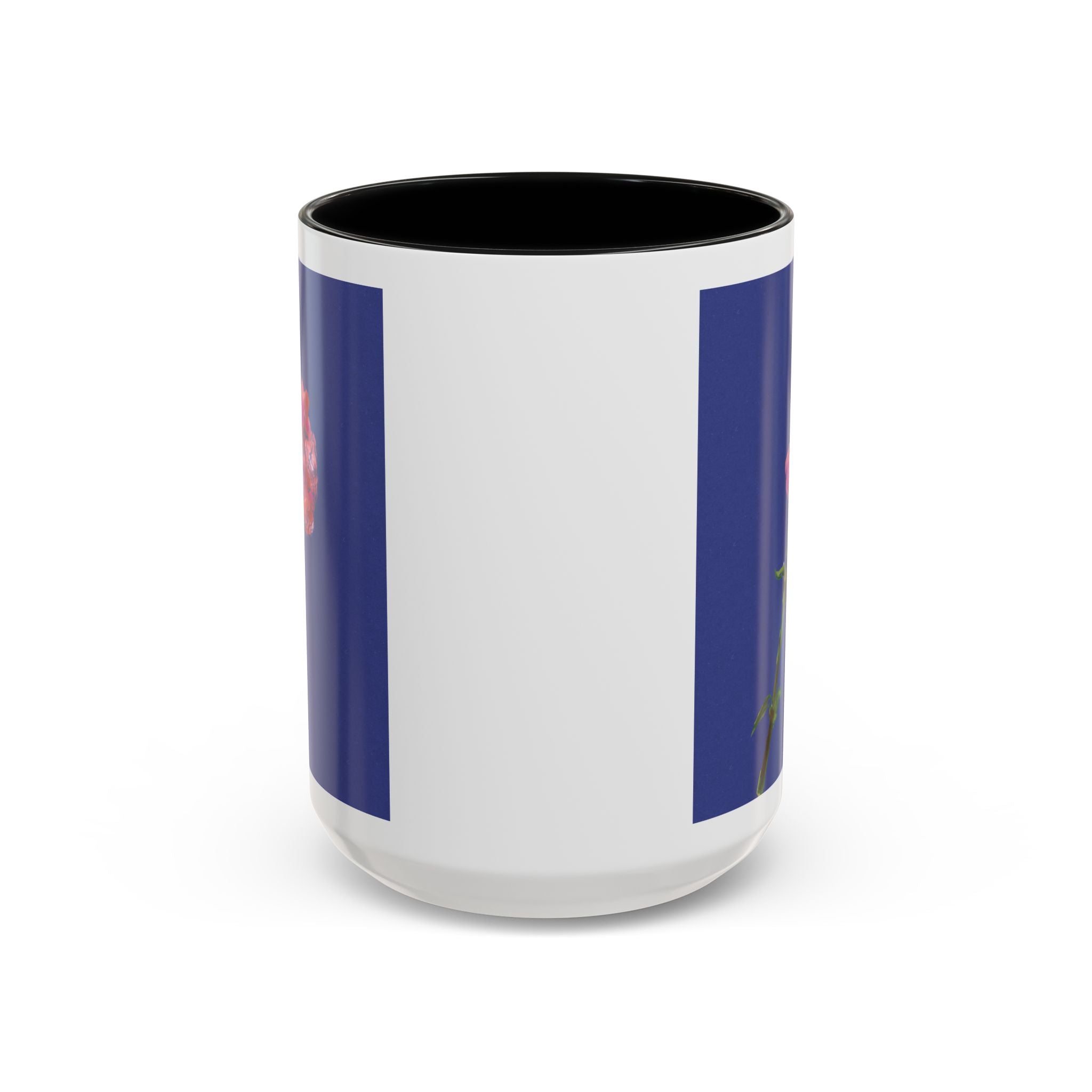 Carnation Floral Single Stem Accent Coffee Mug — Pink Carnation Blossom on Navy