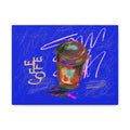 Coffee Cup Canvas Wall Art Print - Vibrant Blue Matte Stretched Canvas