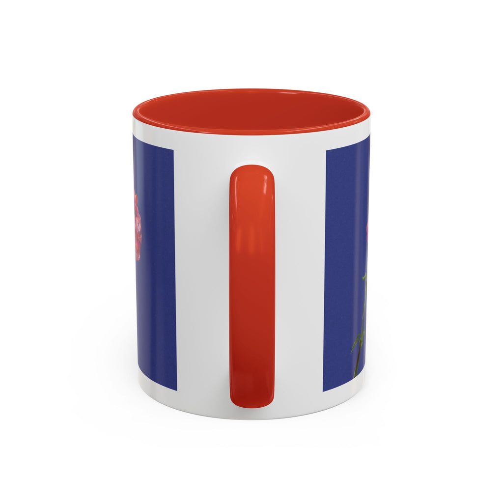 Carnation Floral Single Stem Accent Coffee Mug — Pink Carnation Blossom on Navy