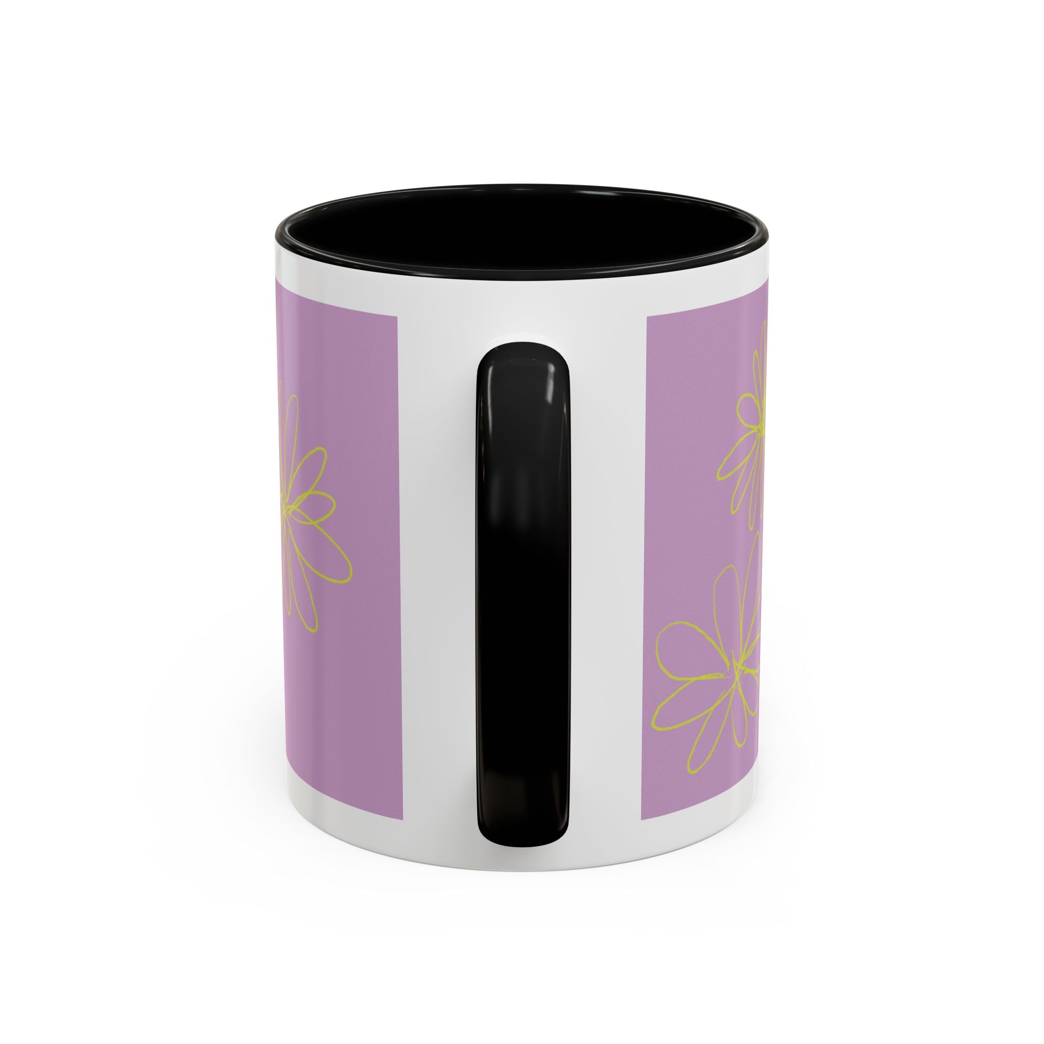 Purple Floral Accent Mug — Dainty Yellow Daisy Coffee Cup (11/15oz)