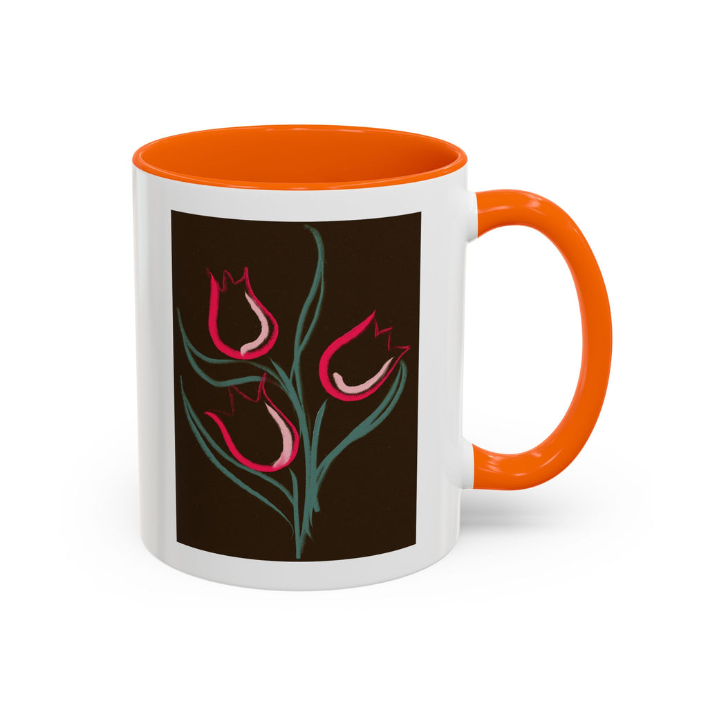 Tulip Floral Accent Coffee Mug — Pink Tulips on Dark Background (11/15 oz)