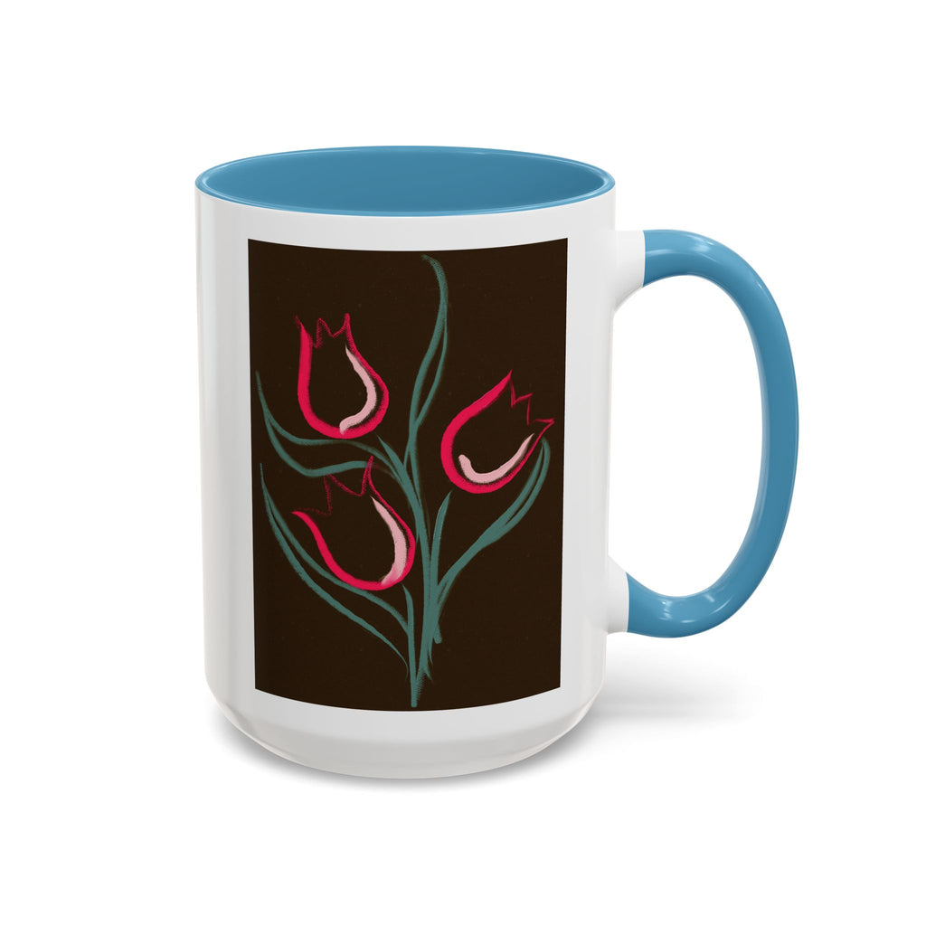 Tulip Floral Accent Coffee Mug — Pink Tulips on Dark Background (11/15 oz)