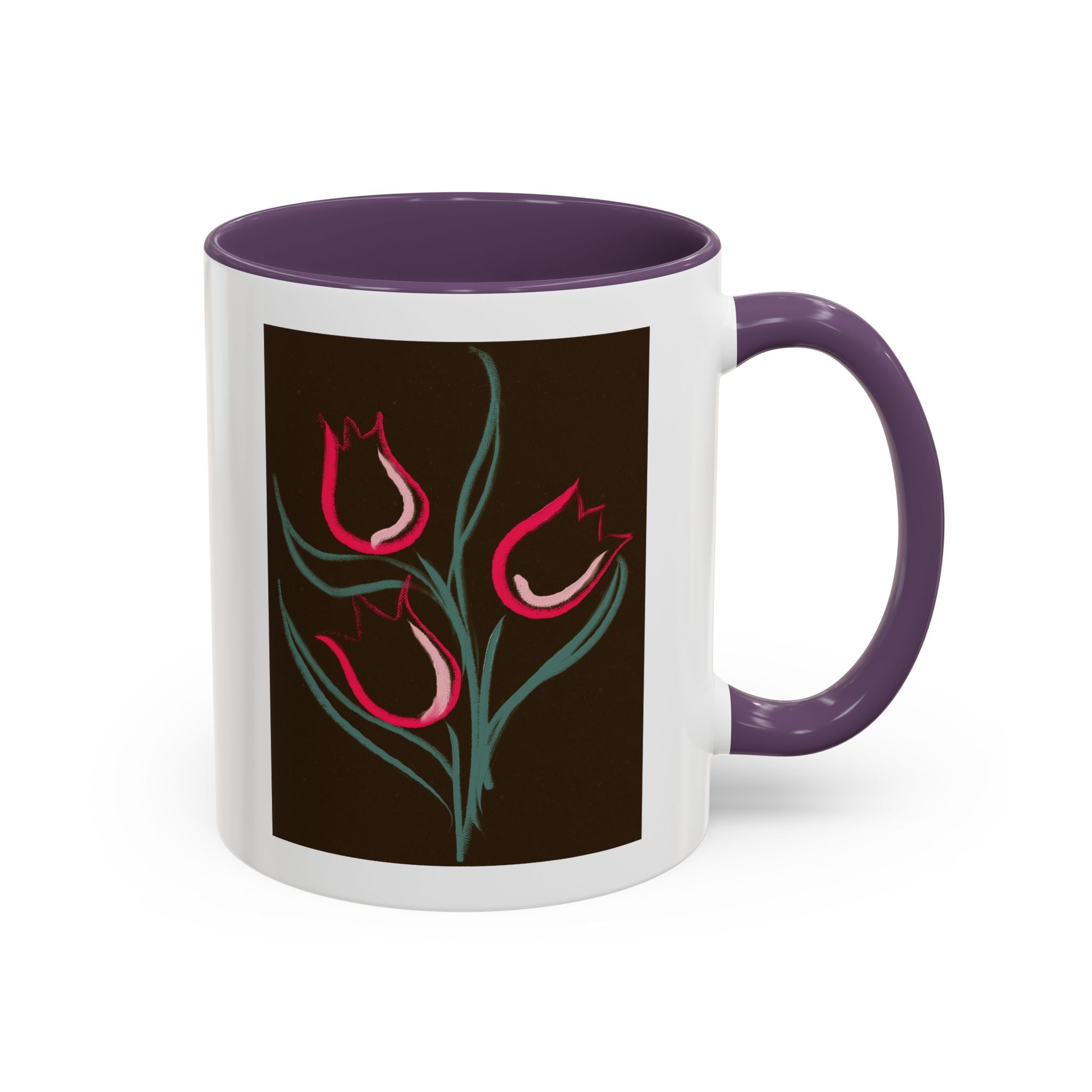 Tulip Floral Accent Coffee Mug — Pink Tulips on Dark Background (11/15 oz)