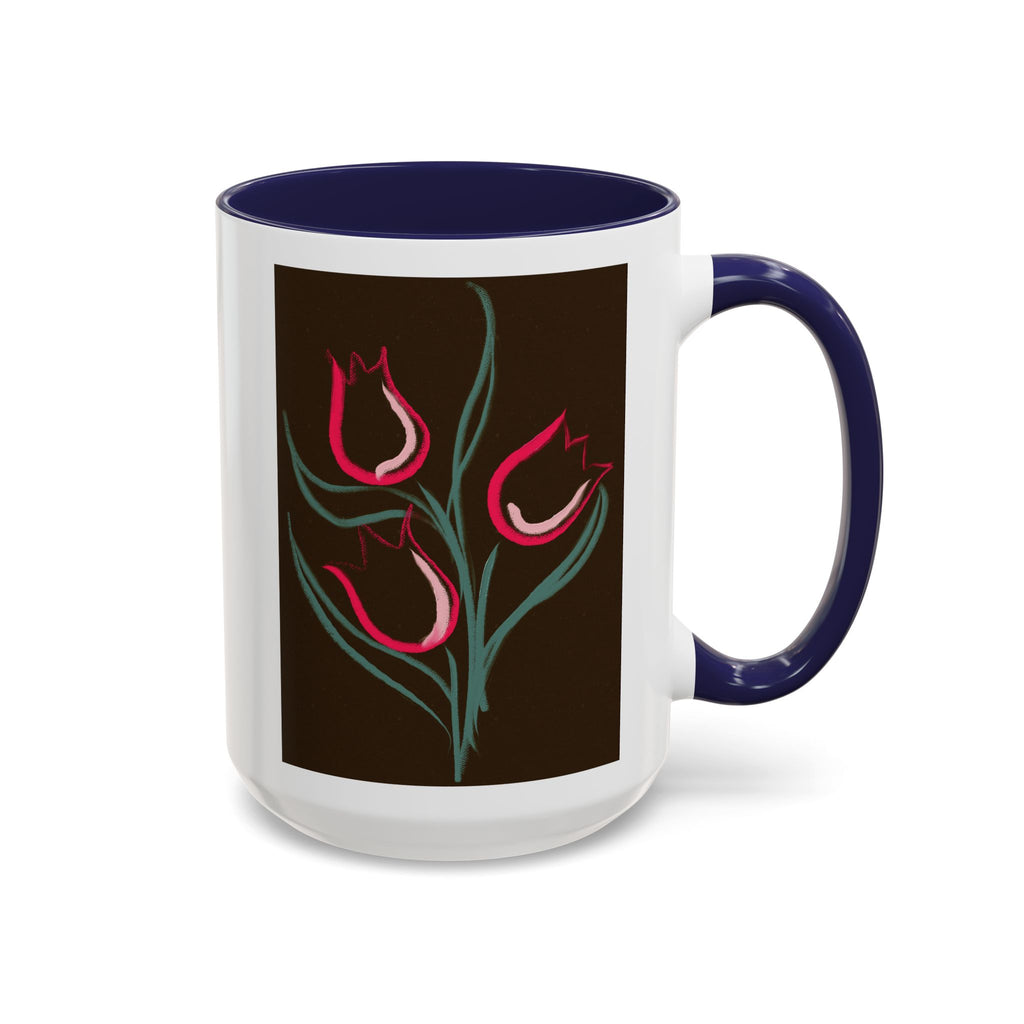Tulip Floral Accent Coffee Mug — Pink Tulips on Dark Background (11/15 oz)