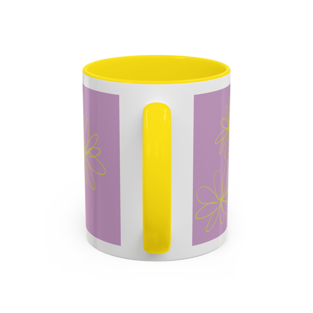 Purple Floral Accent Mug — Dainty Yellow Daisy Coffee Cup (11/15oz)