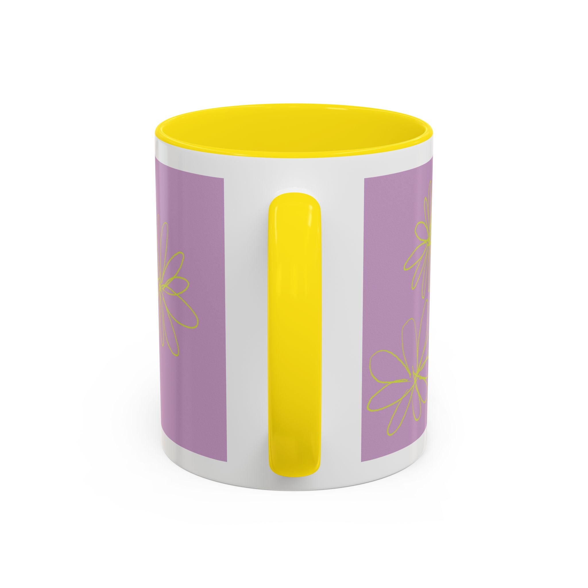 Purple Floral Accent Mug — Dainty Yellow Daisy Coffee Cup (11/15oz)