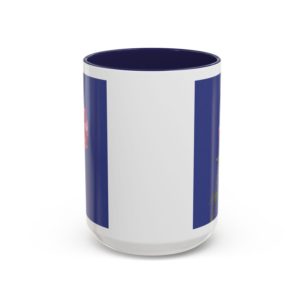 Carnation Floral Single Stem Accent Coffee Mug — Pink Carnation Blossom on Navy