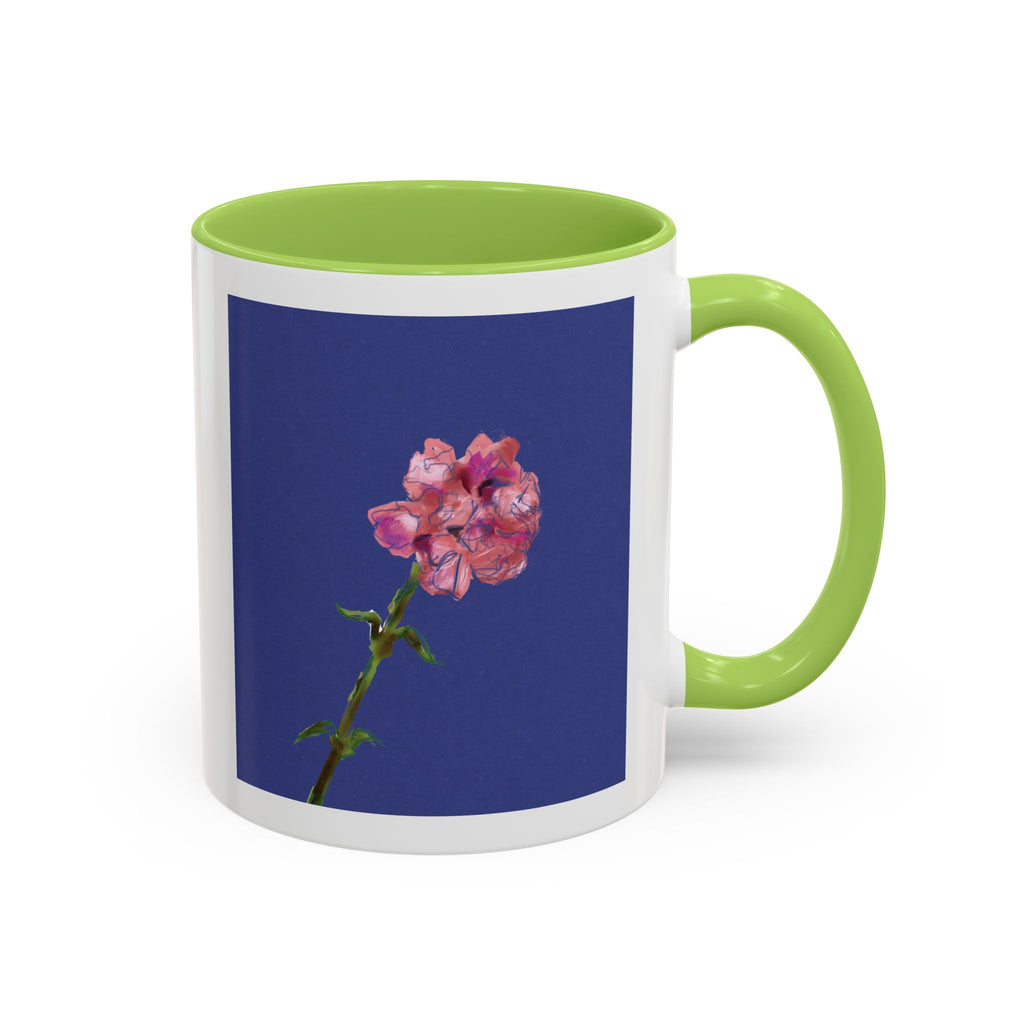 Carnation Floral Single Stem Accent Coffee Mug — Pink Carnation Blossom on Navy