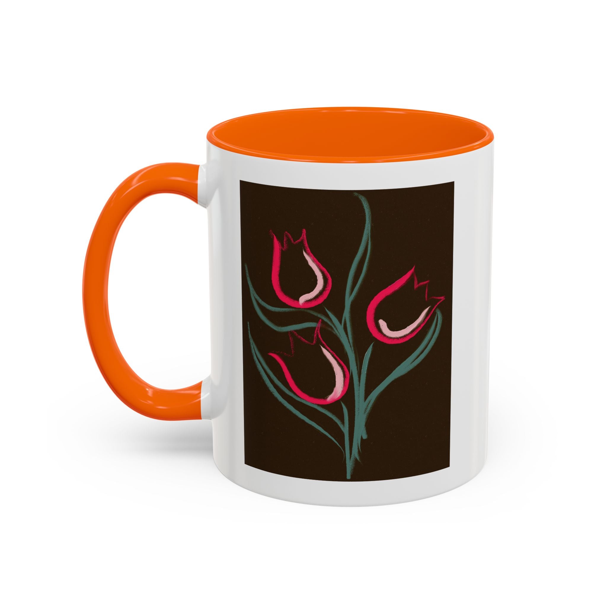 Tulip Floral Accent Coffee Mug — Pink Tulips on Dark Background (11/15 oz)