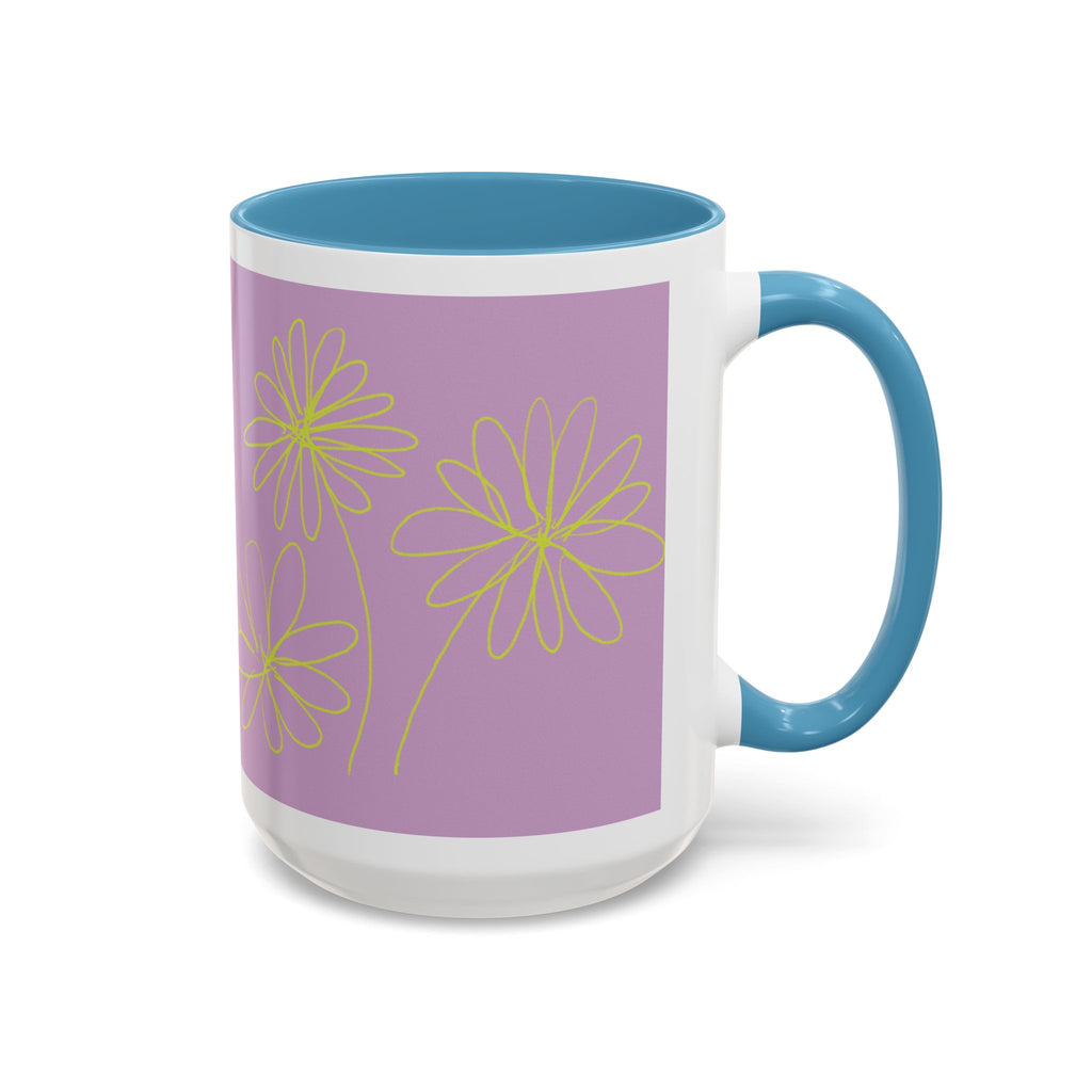 Purple Floral Accent Mug — Dainty Yellow Daisy Coffee Cup (11/15oz)