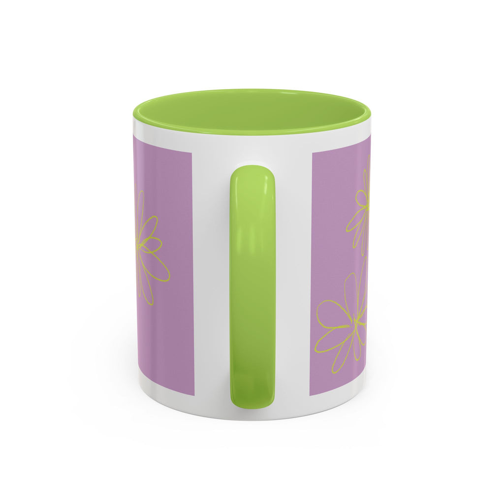 Purple Floral Accent Mug — Dainty Yellow Daisy Coffee Cup (11/15oz)