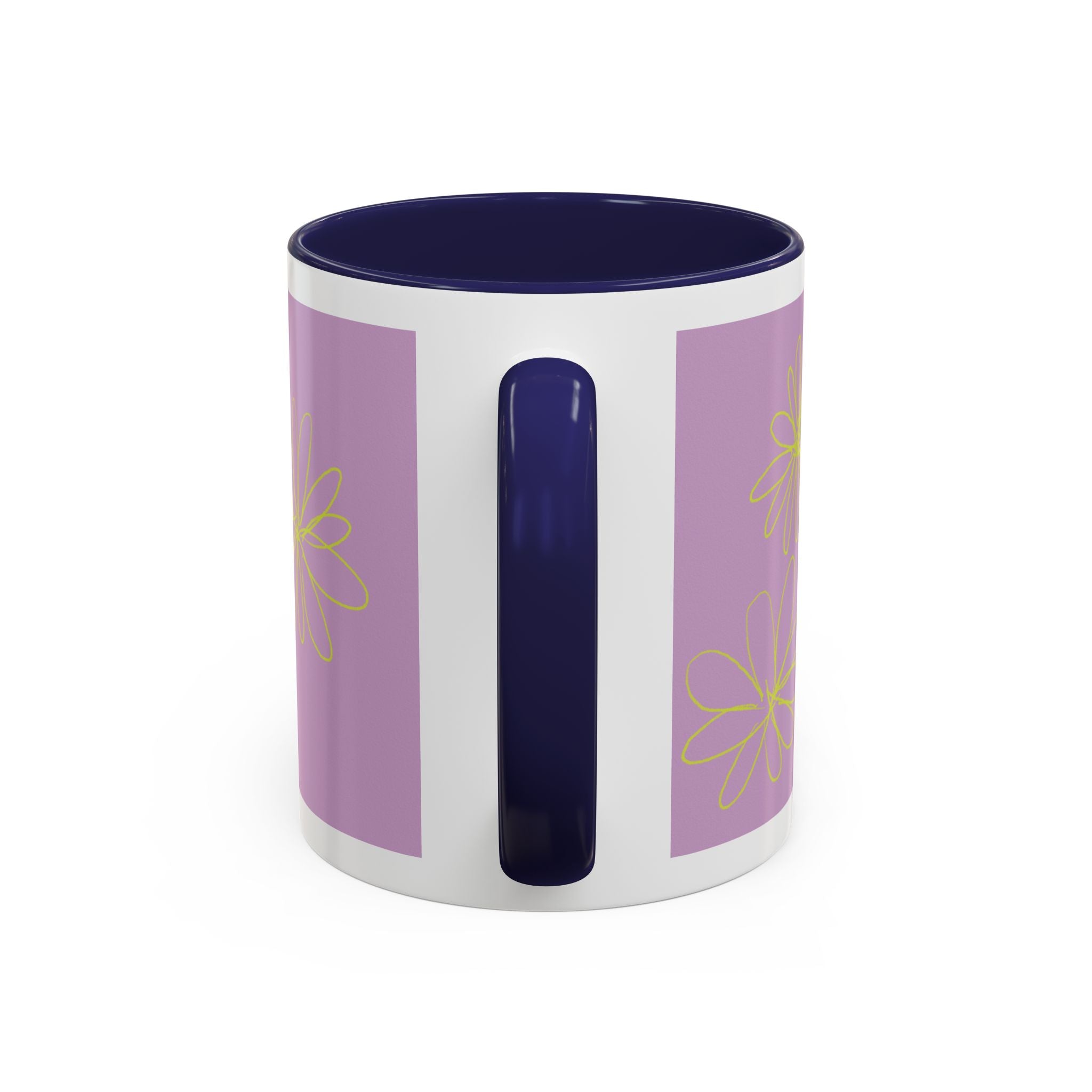 Purple Floral Accent Mug — Dainty Yellow Daisy Coffee Cup (11/15oz)