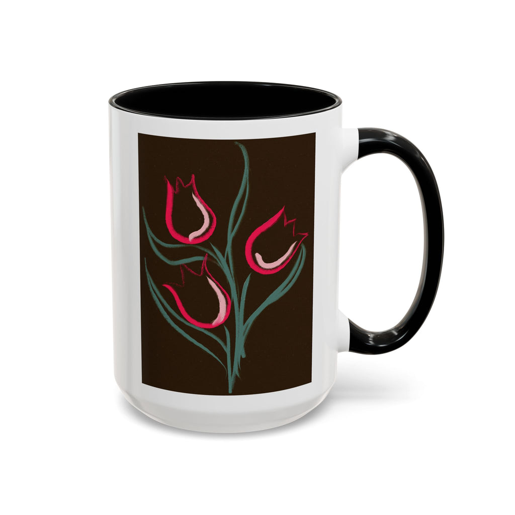 Tulip Floral Accent Coffee Mug — Pink Tulips on Dark Background (11/15 oz)