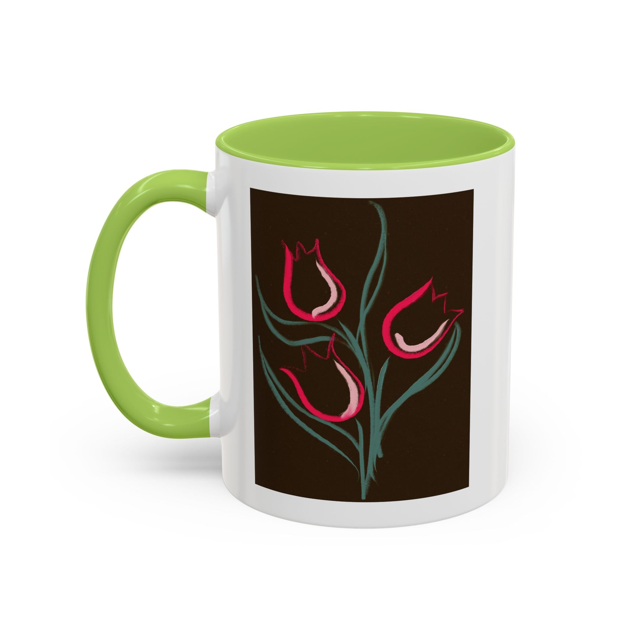 Tulip Floral Accent Coffee Mug — Pink Tulips on Dark Background (11/15 oz)