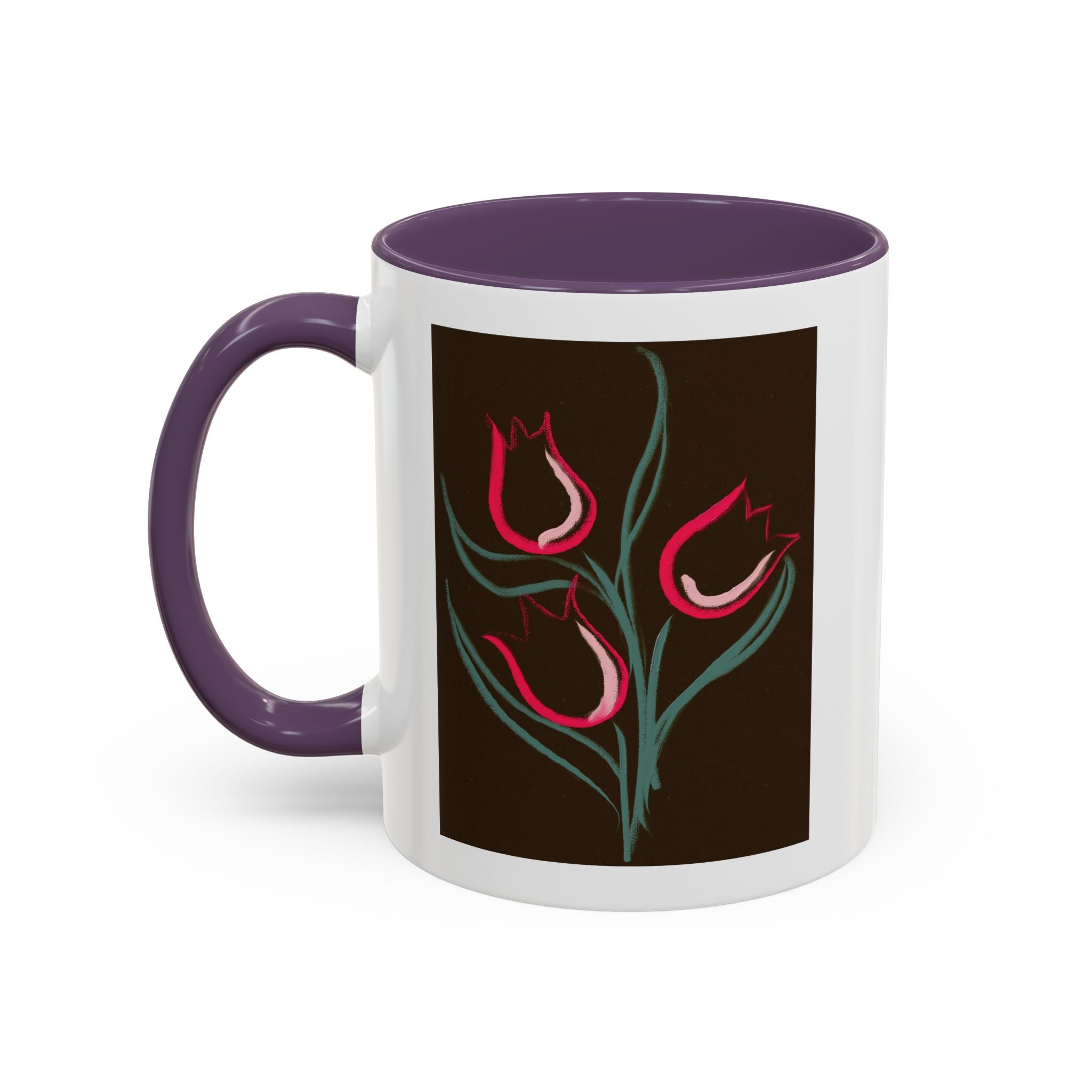 Tulip Floral Accent Coffee Mug — Pink Tulips on Dark Background (11/15 oz)