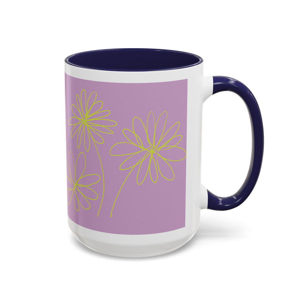 Purple Floral Accent Mug — Dainty Yellow Daisy Coffee Cup (11/15oz)