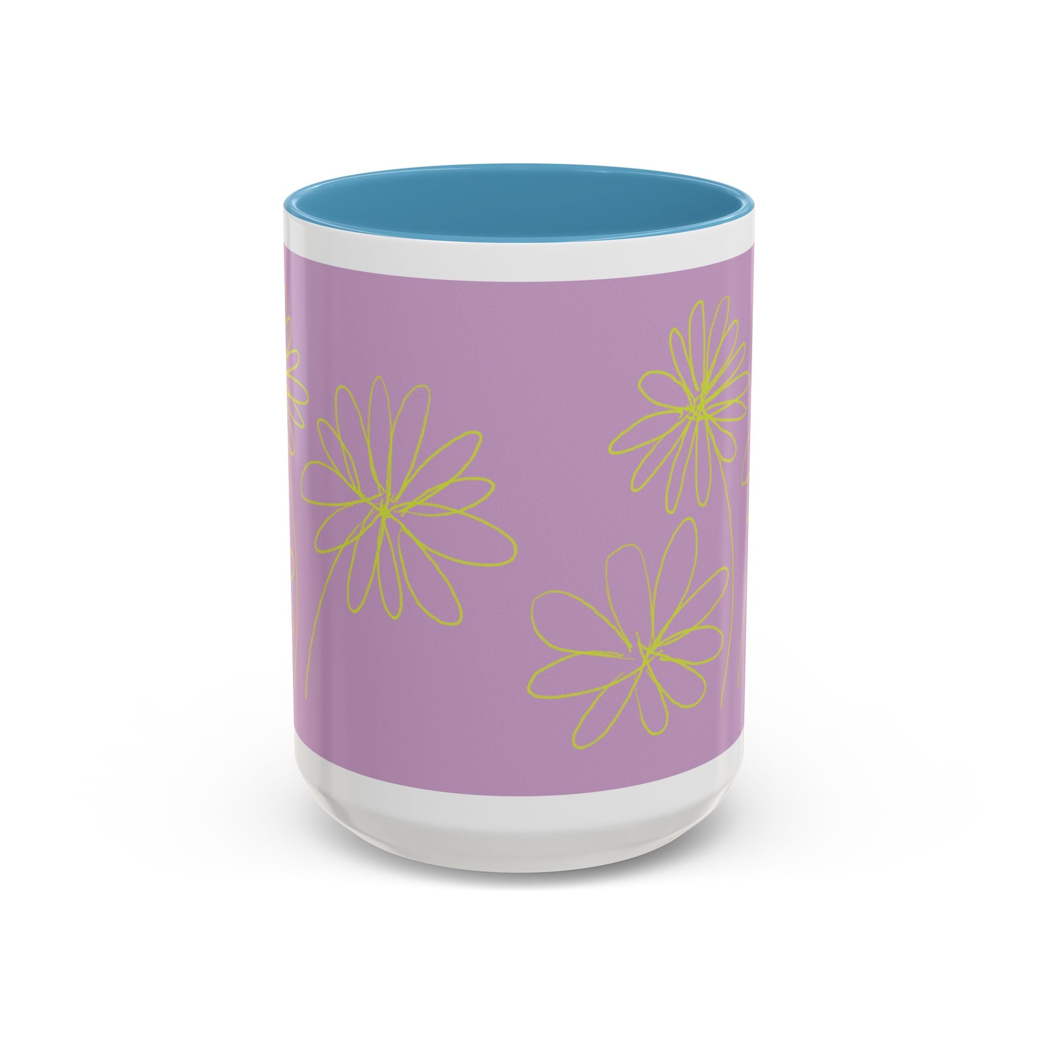 Purple Floral Accent Mug — Dainty Yellow Daisy Coffee Cup (11/15oz)