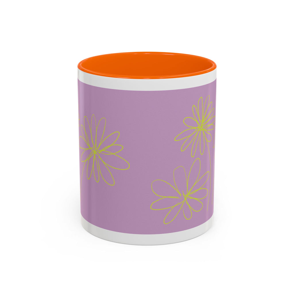 Purple Floral Accent Mug — Dainty Yellow Daisy Coffee Cup (11/15oz)