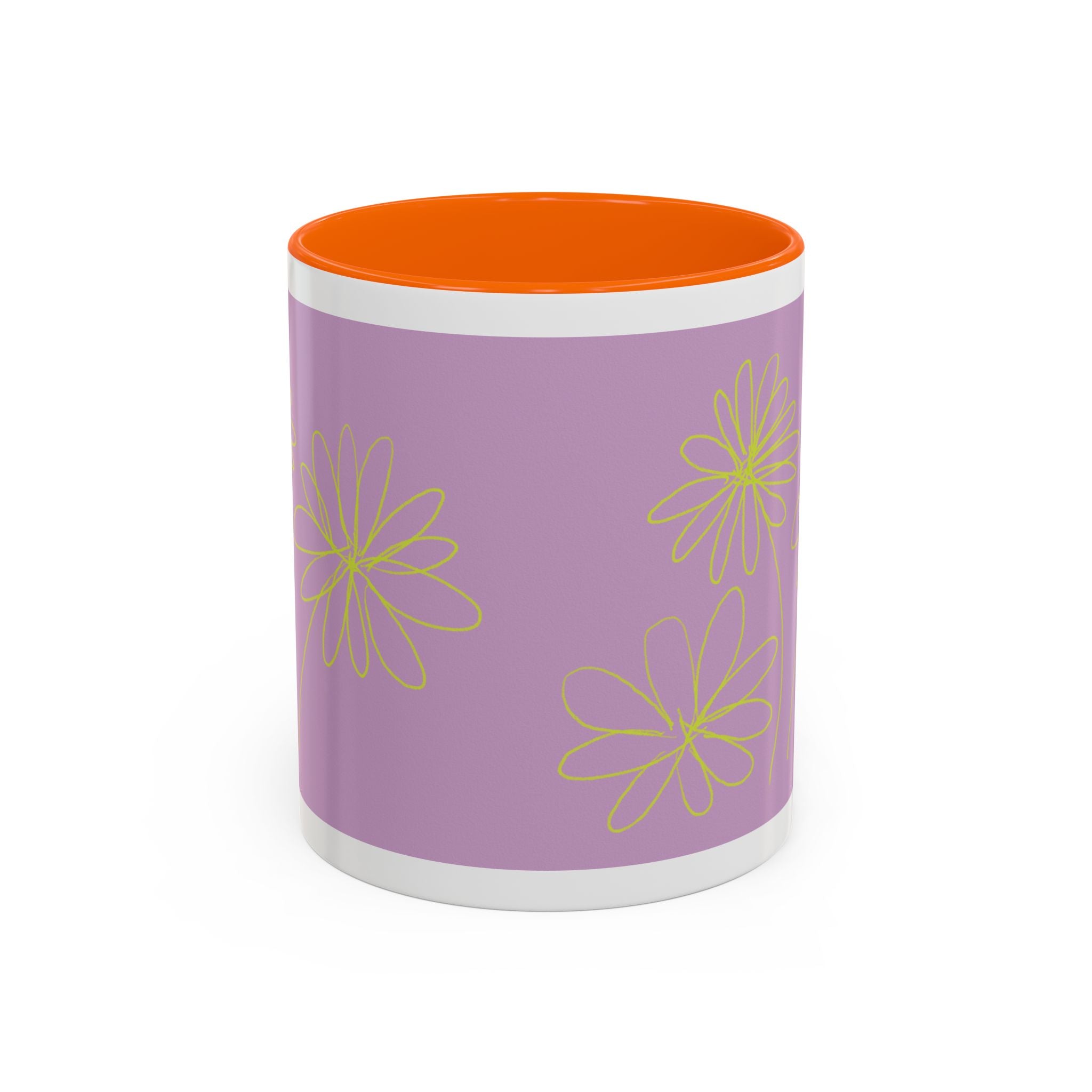 Purple Floral Accent Mug — Dainty Yellow Daisy Coffee Cup (11/15oz)