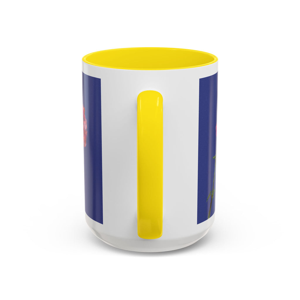 Carnation Floral Single Stem Accent Coffee Mug — Pink Carnation Blossom on Navy