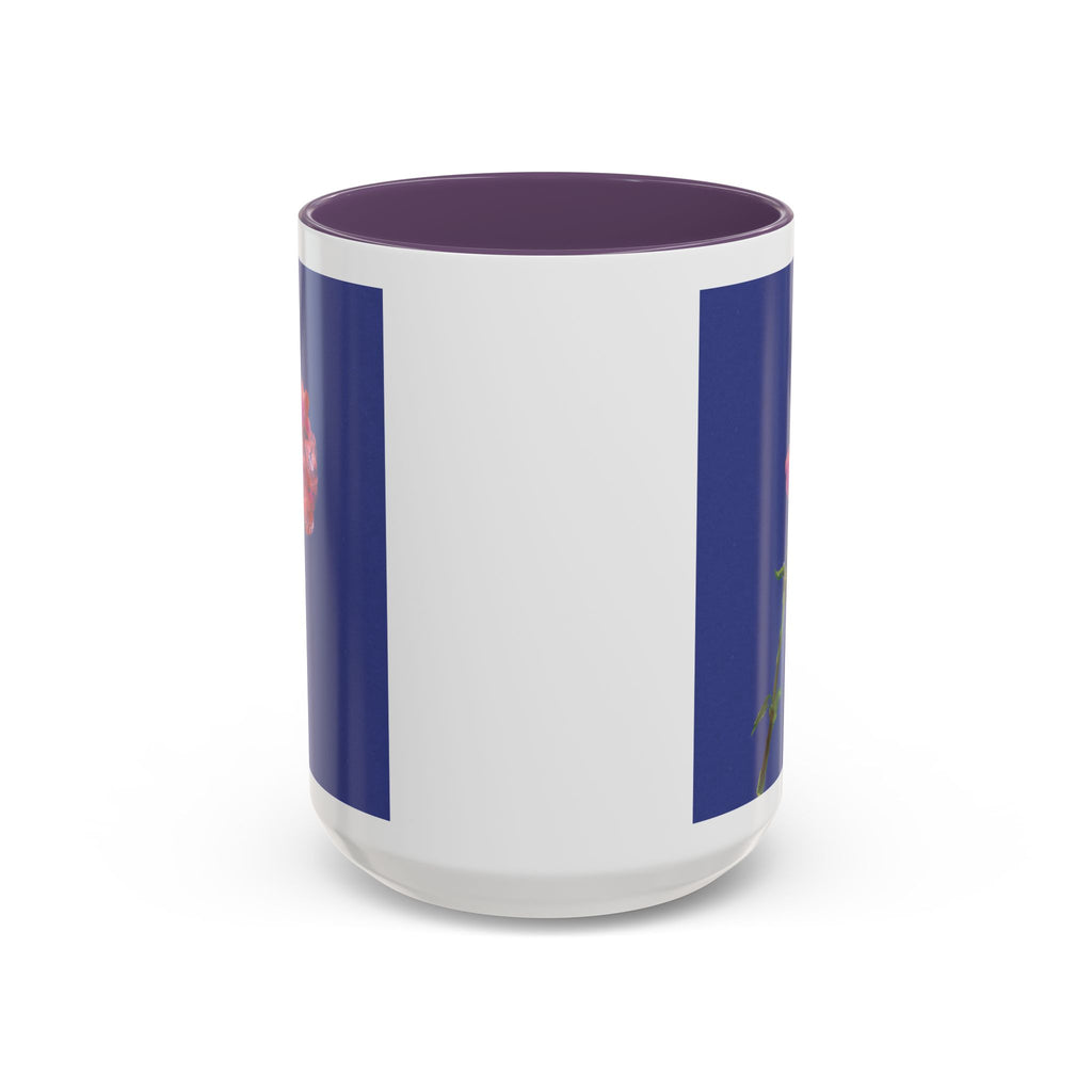 Carnation Floral Single Stem Accent Coffee Mug — Pink Carnation Blossom on Navy