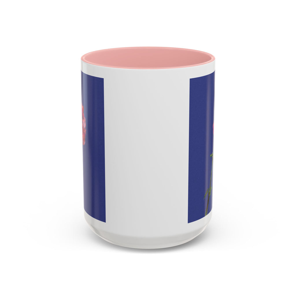 Carnation Floral Single Stem Accent Coffee Mug — Pink Carnation Blossom on Navy