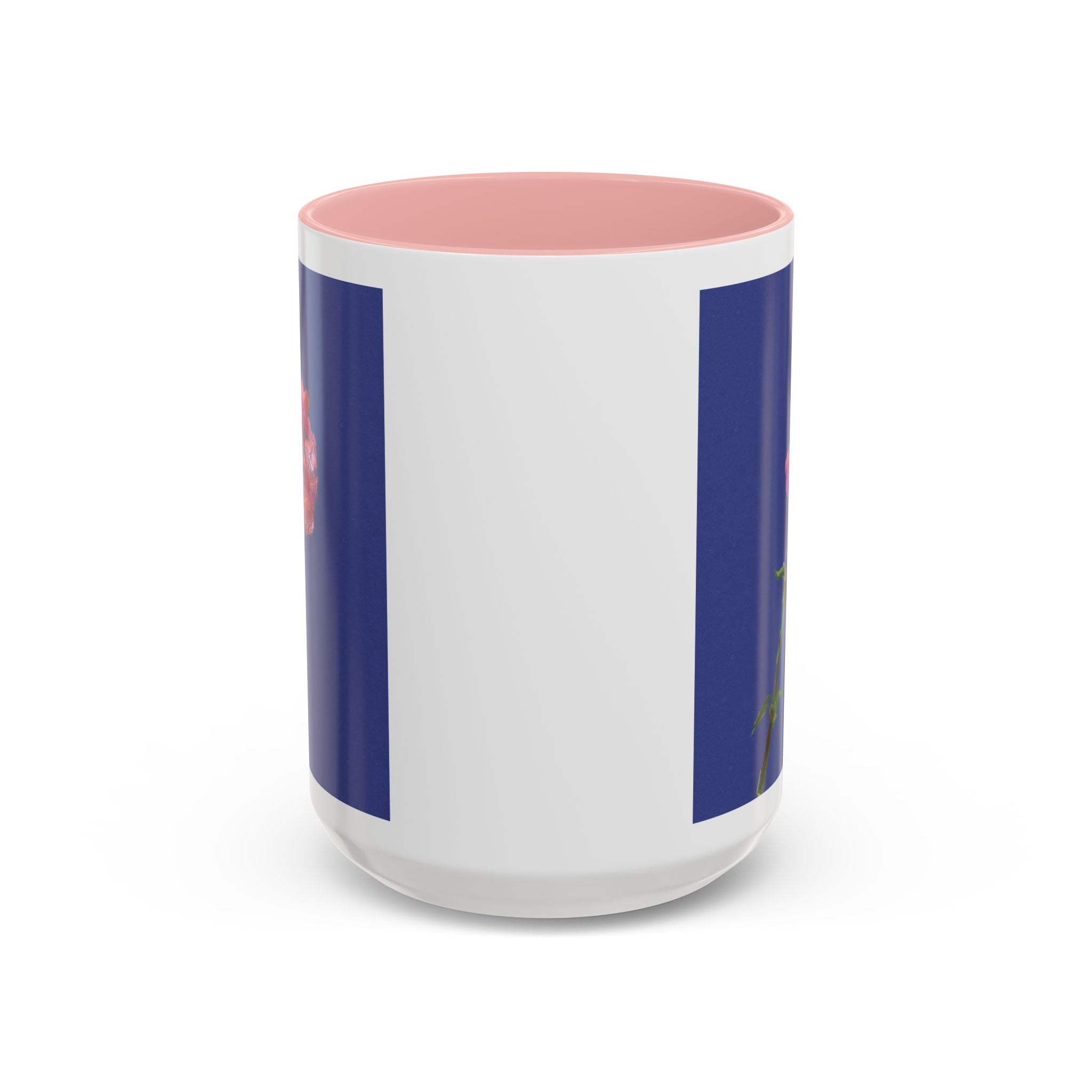 Carnation Floral Single Stem Accent Coffee Mug — Pink Carnation Blossom on Navy