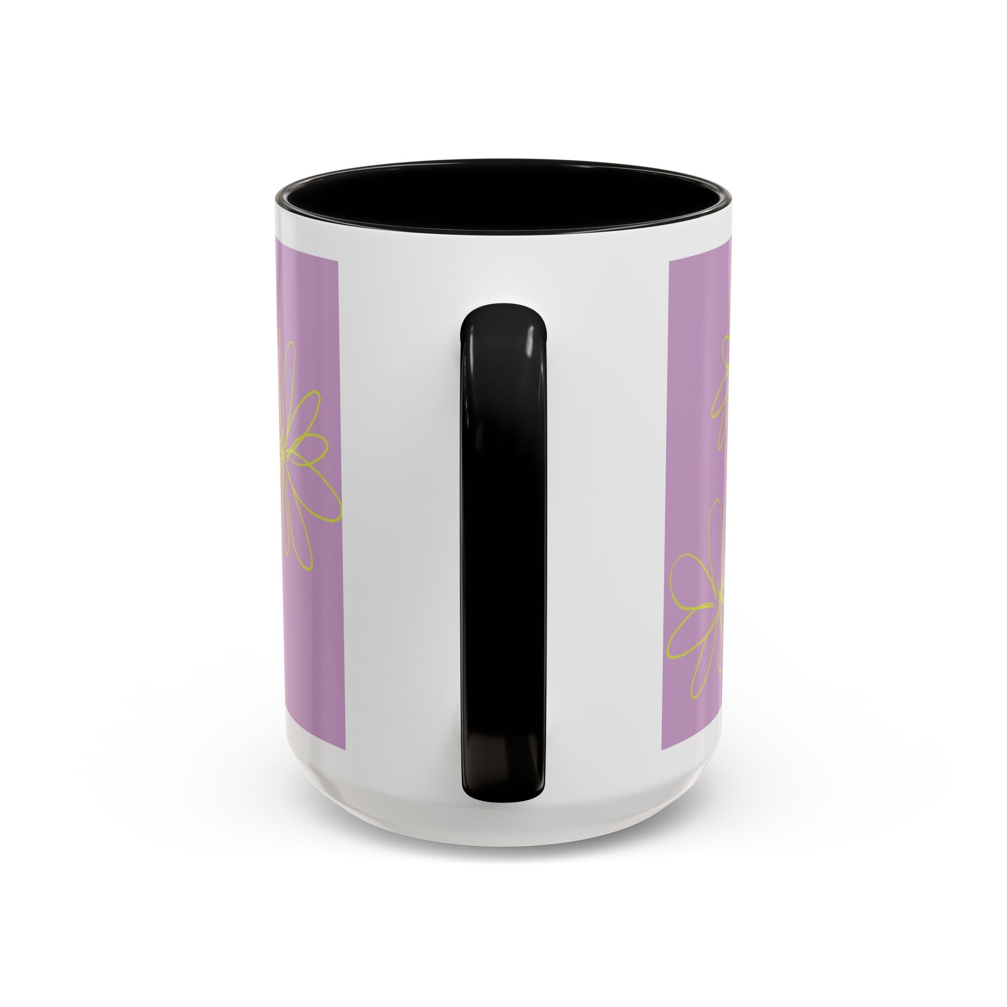 Purple Floral Accent Mug — Dainty Yellow Daisy Coffee Cup (11/15oz)