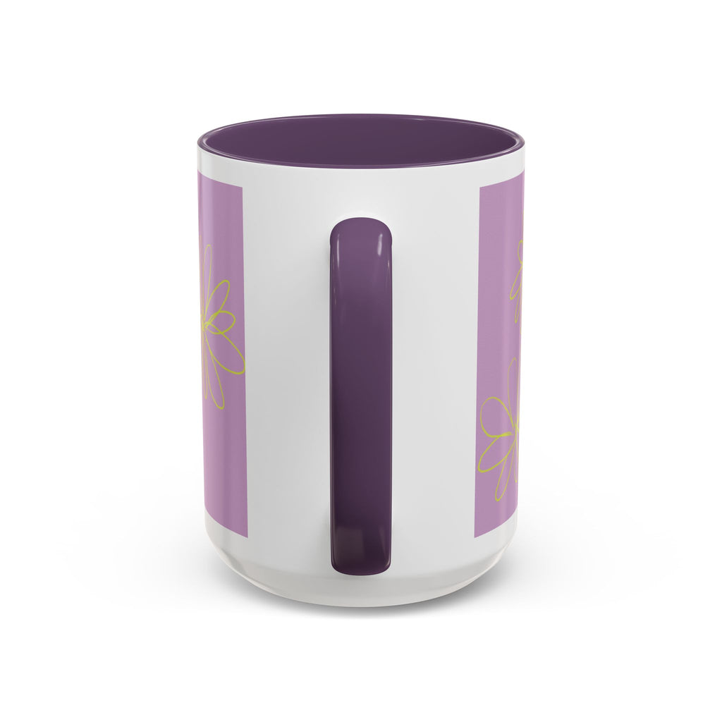 Purple Floral Accent Mug — Dainty Yellow Daisy Coffee Cup (11/15oz)
