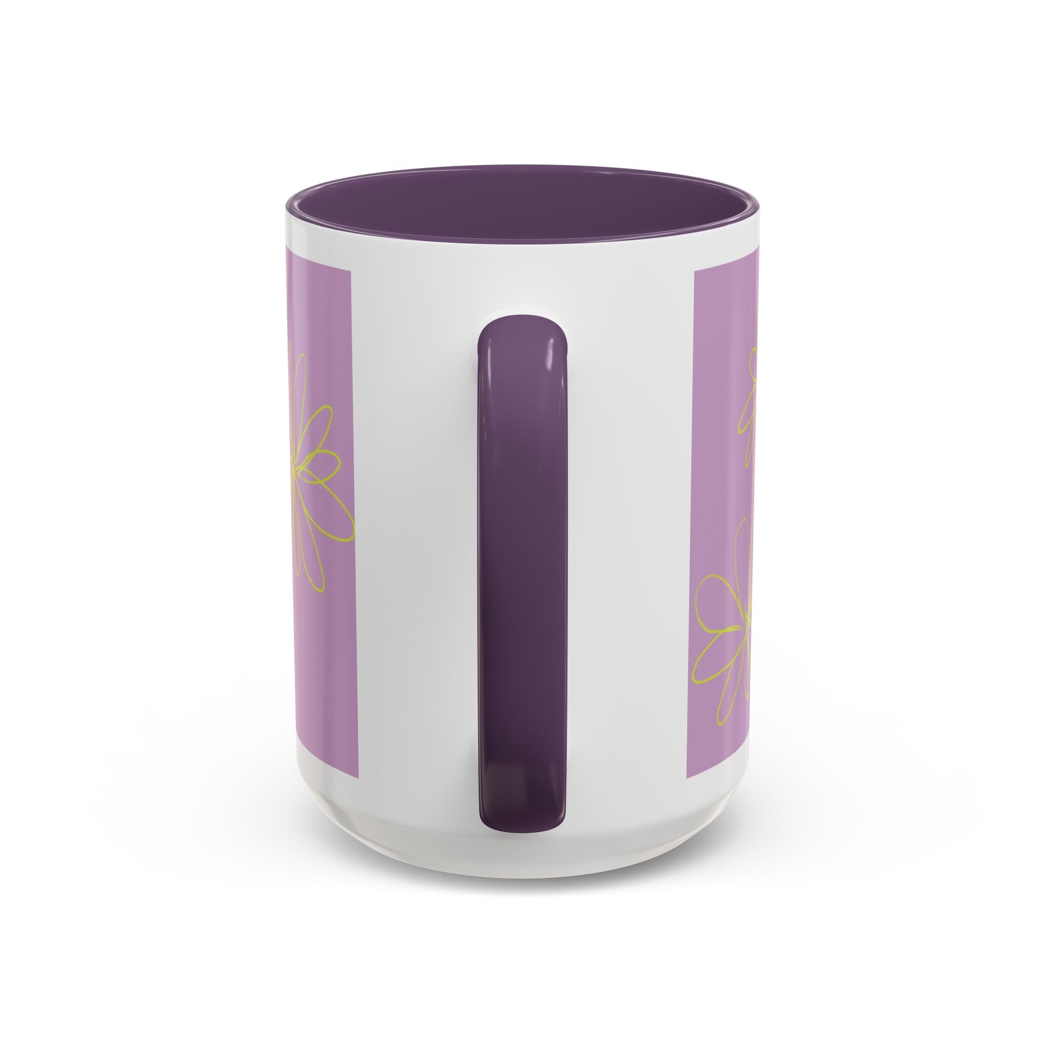 Purple Floral Accent Mug — Dainty Yellow Daisy Coffee Cup (11/15oz)