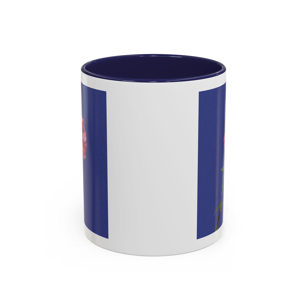 Carnation Floral Single Stem Accent Coffee Mug — Pink Carnation Blossom on Navy
