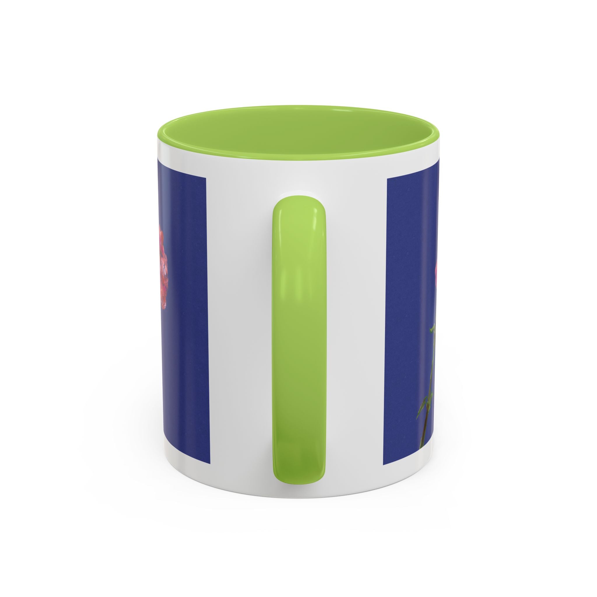 Carnation Floral Single Stem Accent Coffee Mug — Pink Carnation Blossom on Navy