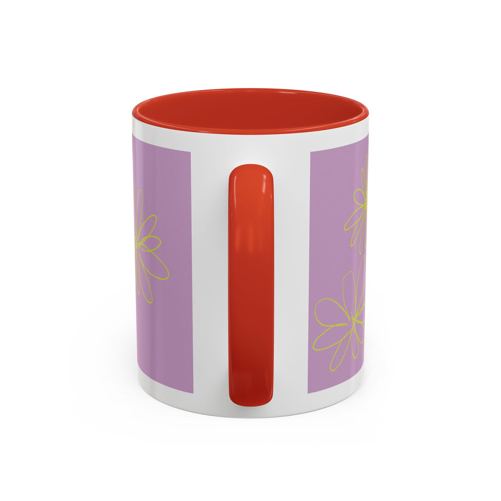 Purple Floral Accent Mug — Dainty Yellow Daisy Coffee Cup (11/15oz)
