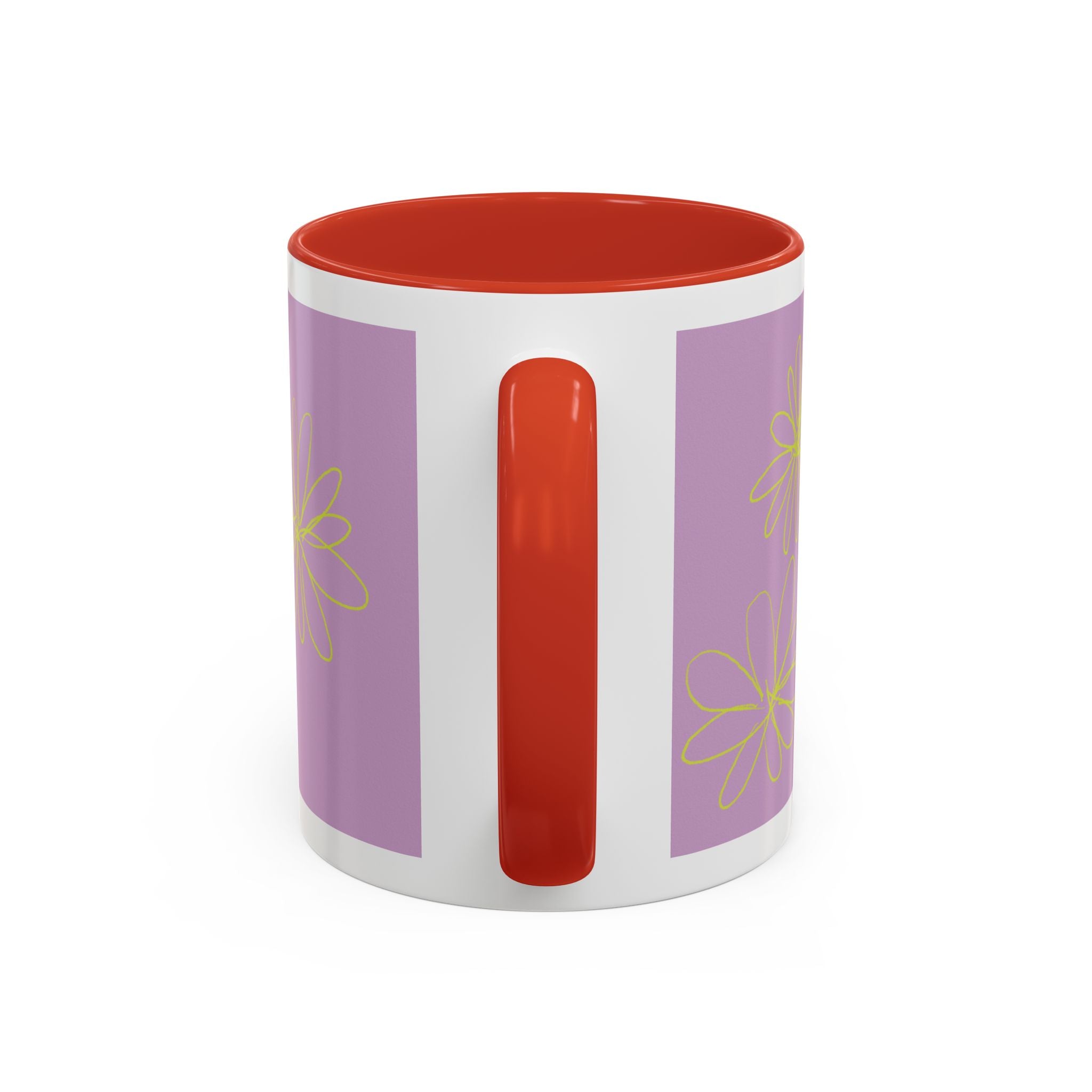 Purple Floral Accent Mug — Dainty Yellow Daisy Coffee Cup (11/15oz)
