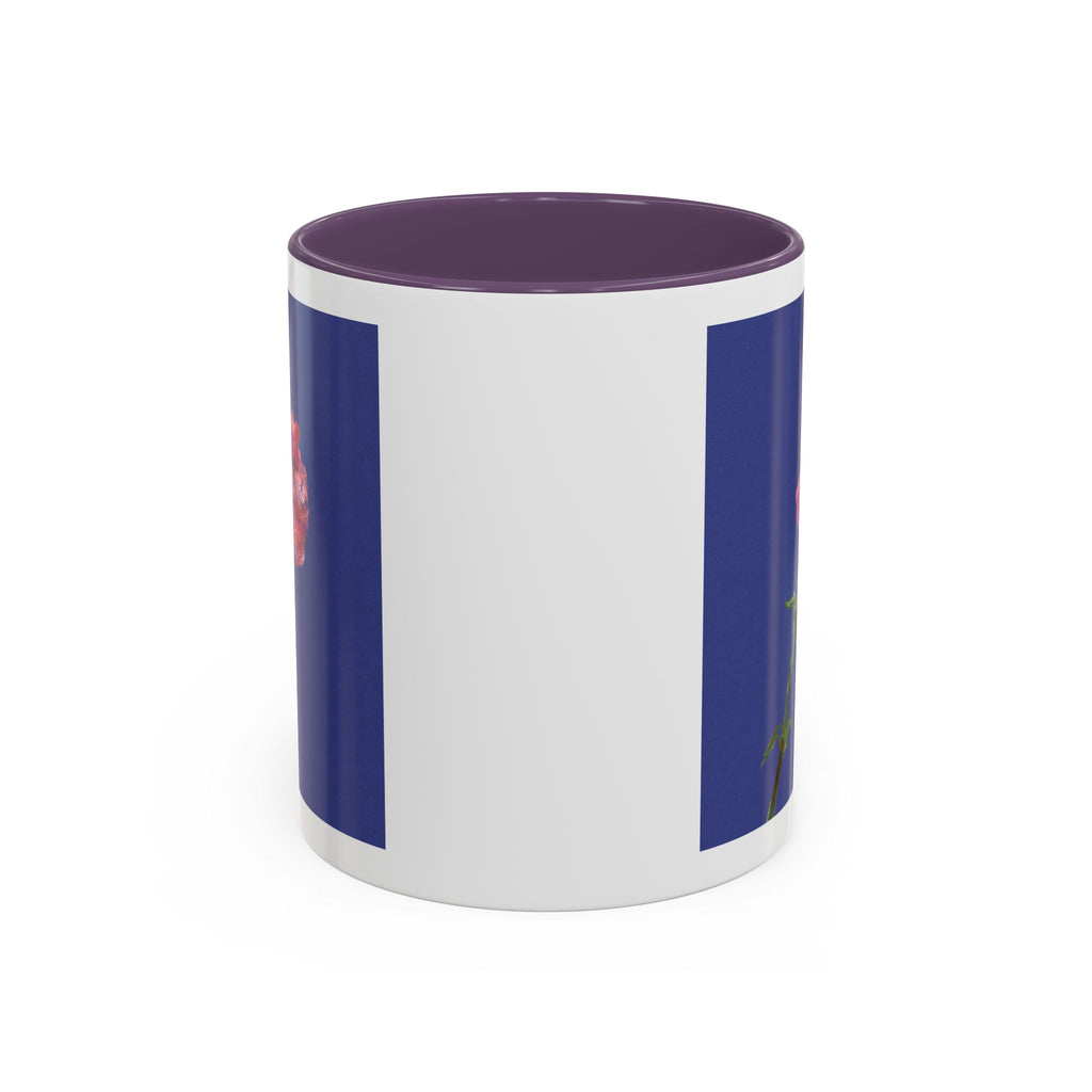 Carnation Floral Single Stem Accent Coffee Mug — Pink Carnation Blossom on Navy