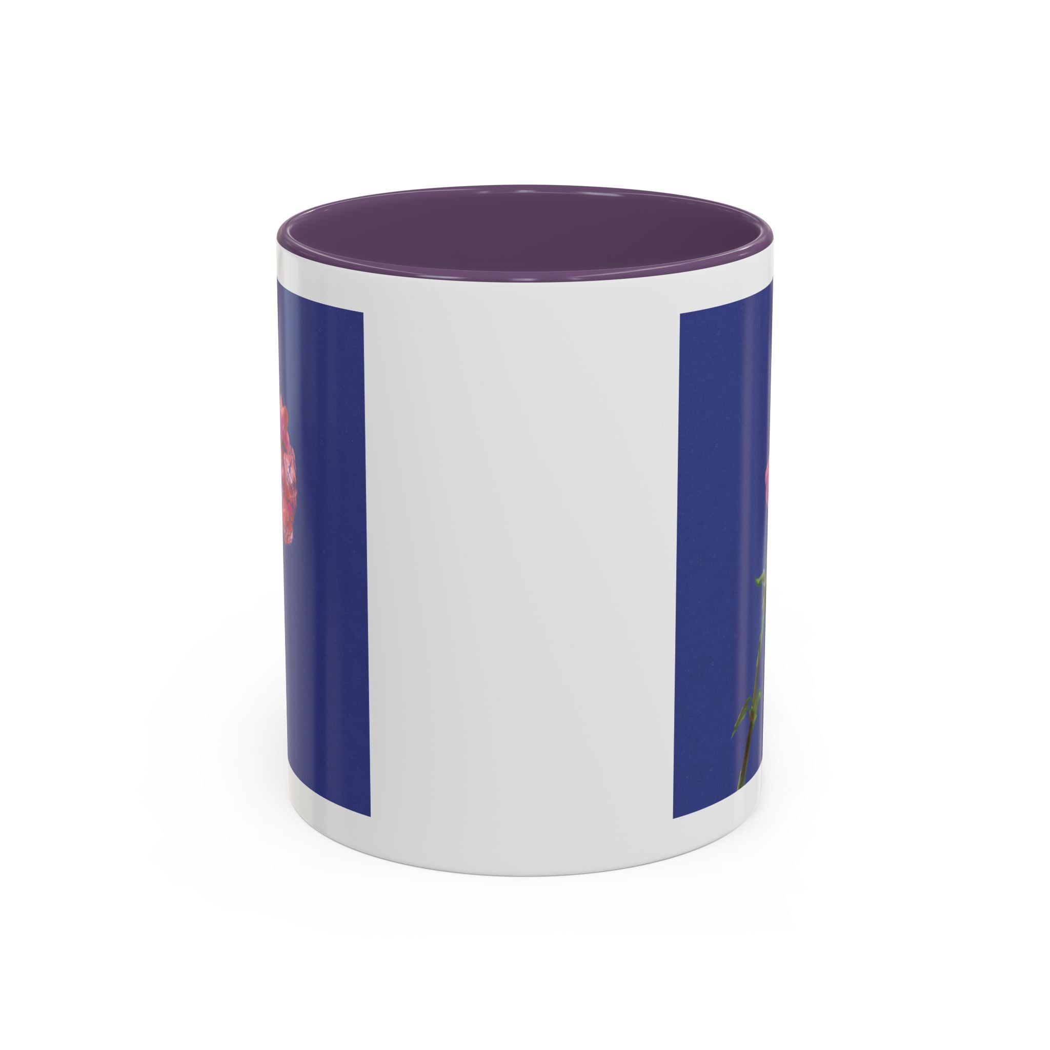 Carnation Floral Single Stem Accent Coffee Mug — Pink Carnation Blossom on Navy