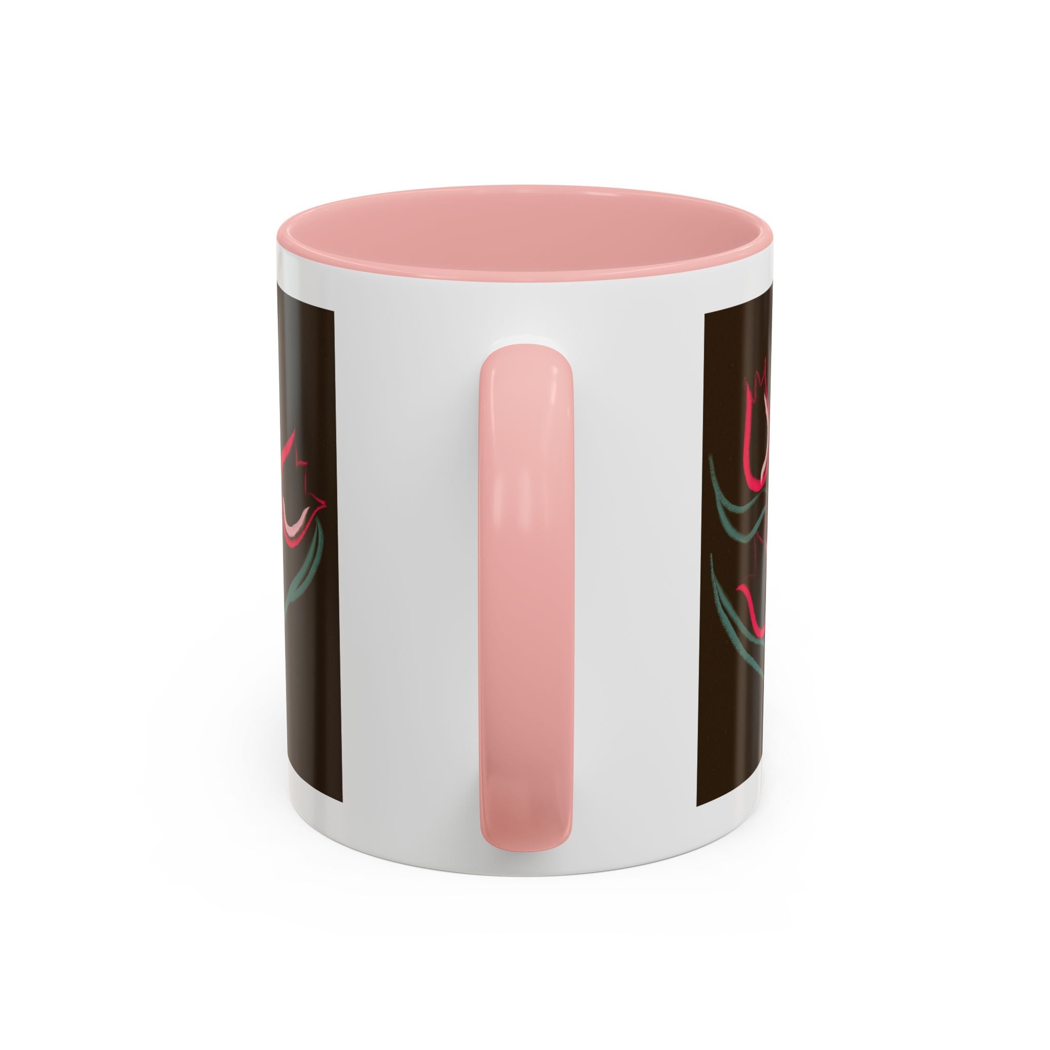 Tulip Floral Accent Coffee Mug — Pink Tulips on Dark Background (11/15 oz)