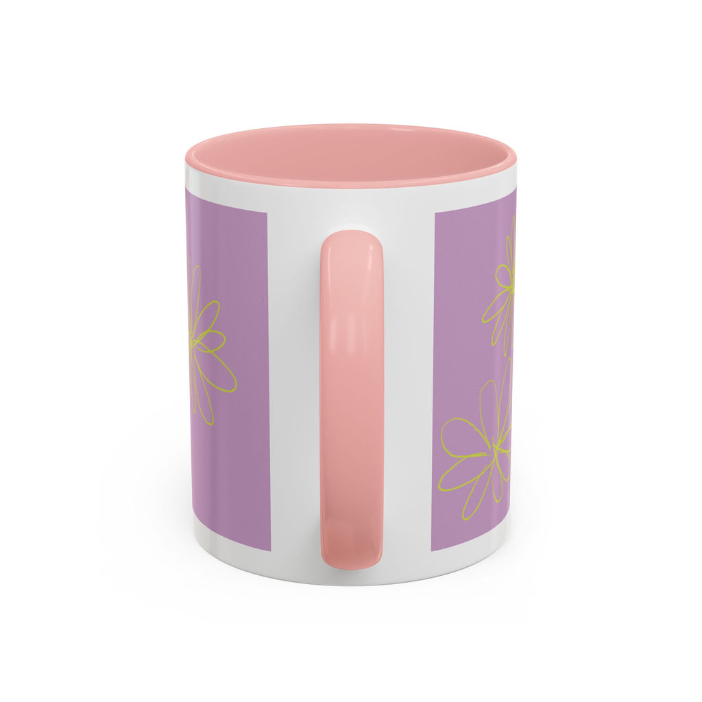 Purple Floral Accent Mug — Dainty Yellow Daisy Coffee Cup (11/15oz)