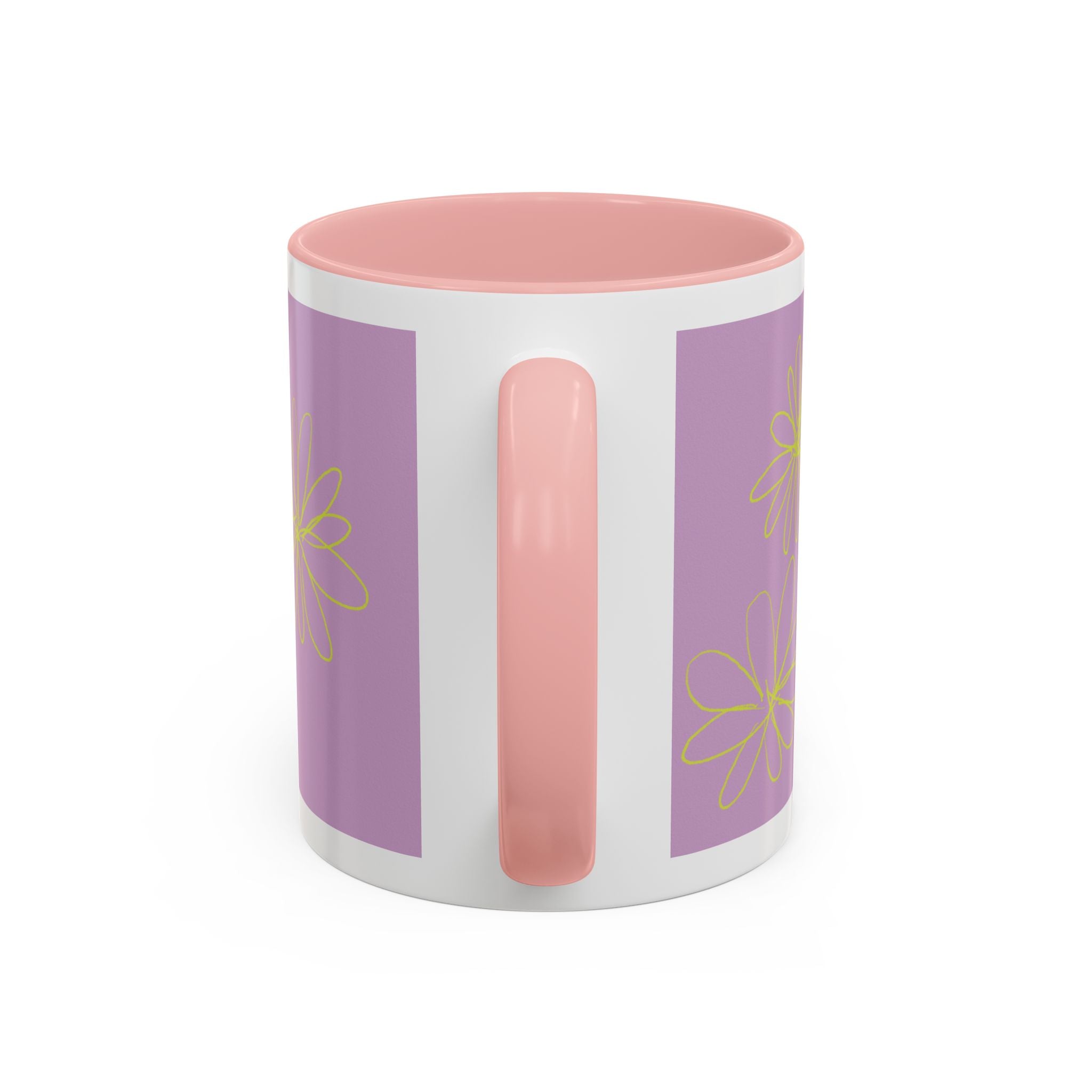 Purple Floral Accent Mug — Dainty Yellow Daisy Coffee Cup (11/15oz)