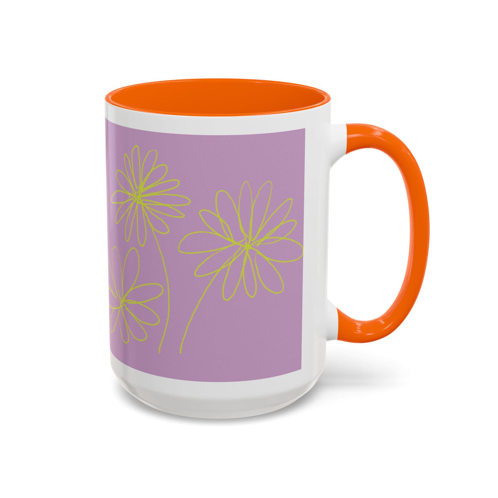 Purple Floral Accent Mug — Dainty Yellow Daisy Coffee Cup (11/15oz)