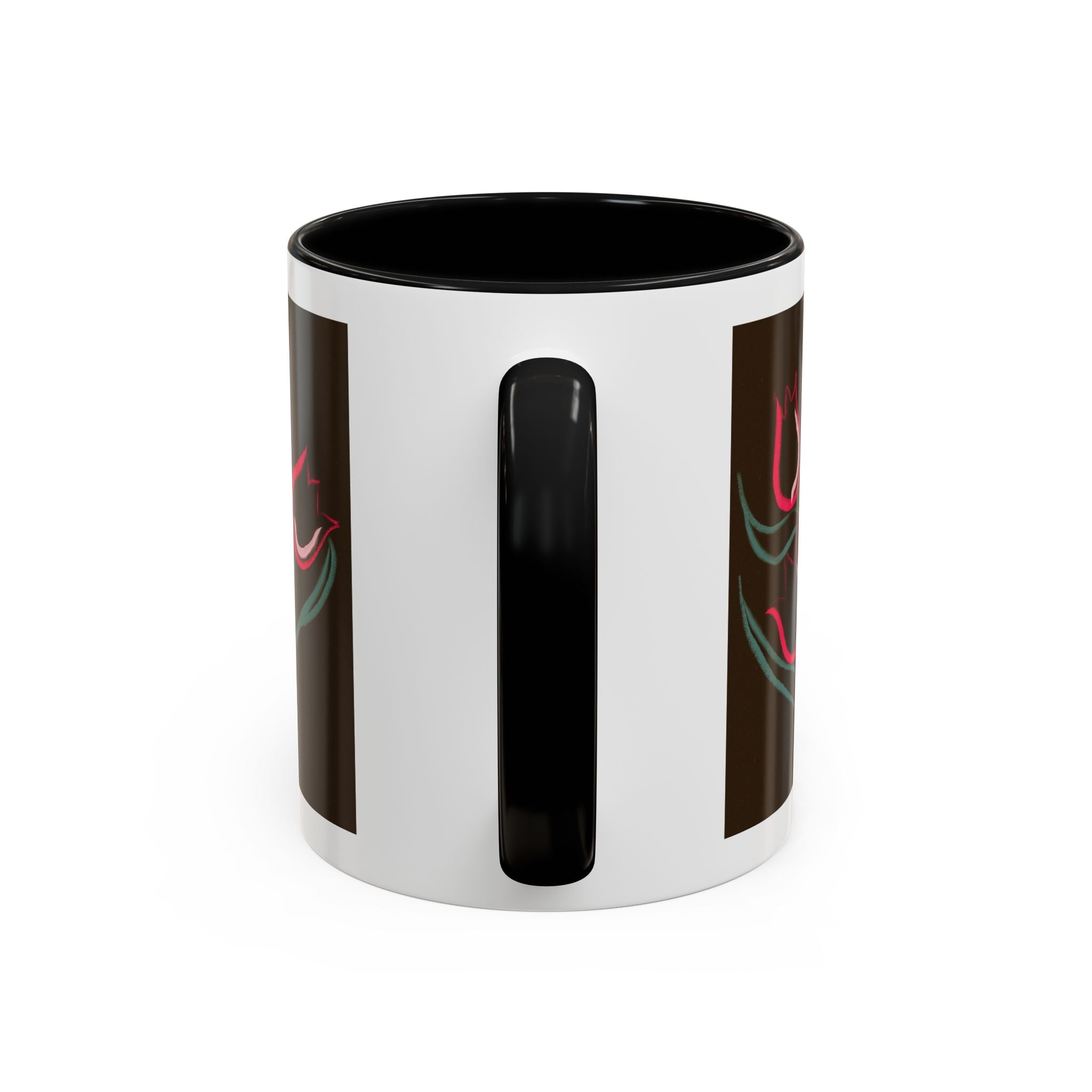 Tulip Floral Accent Coffee Mug — Pink Tulips on Dark Background (11/15 oz)