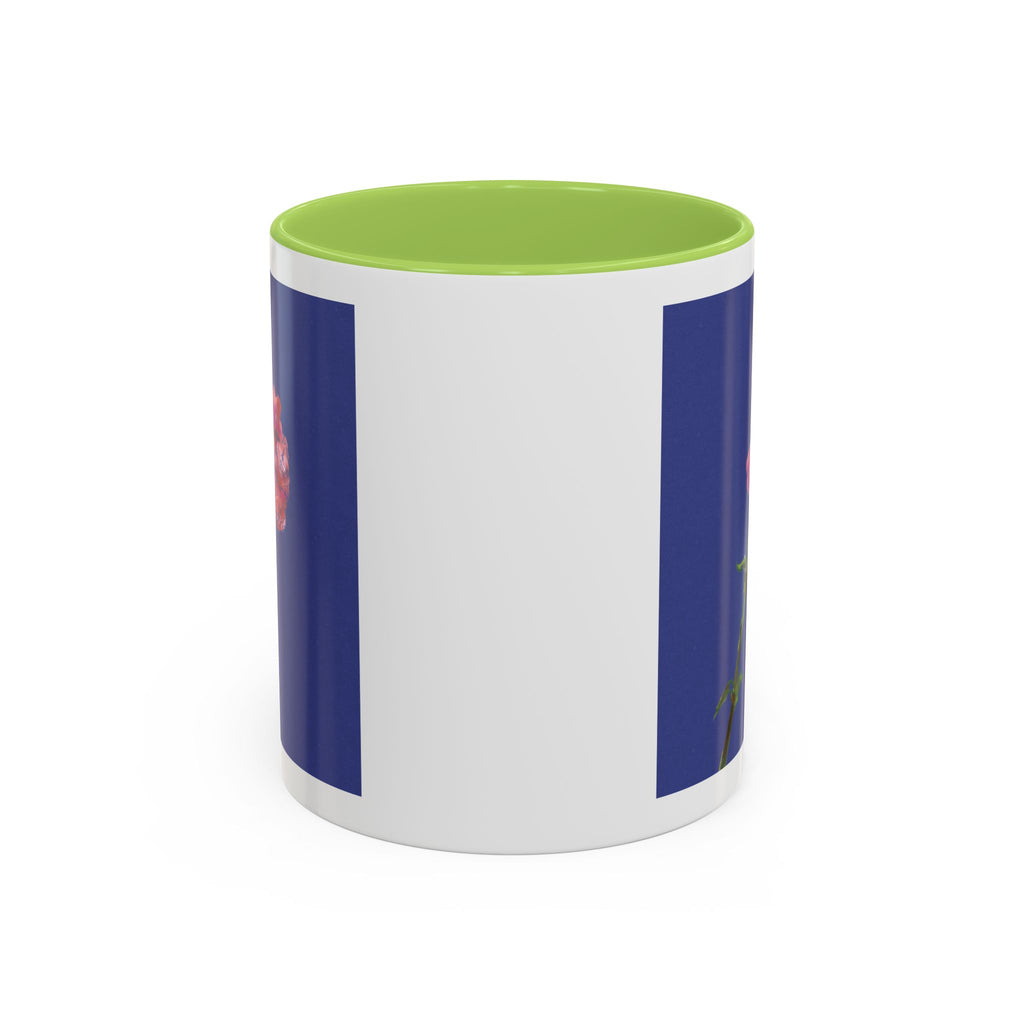 Carnation Floral Single Stem Accent Coffee Mug — Pink Carnation Blossom on Navy